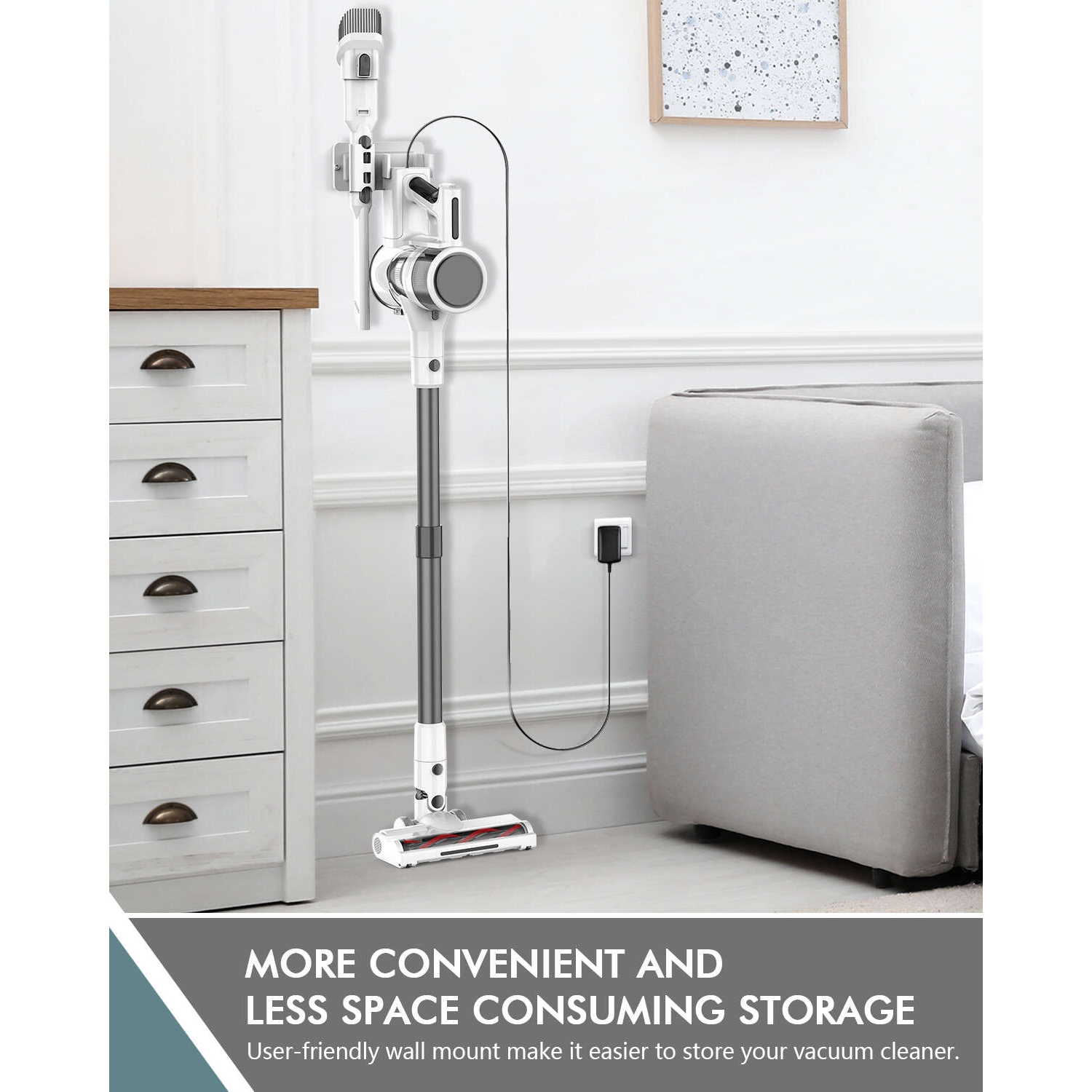 Teendow Powerful 50KPa Cordless Stick Vacuum, Adjustable Vacuum Cleaner with 85,000RPM for Hardwood, Pet Hair, Rug and Carpet, White