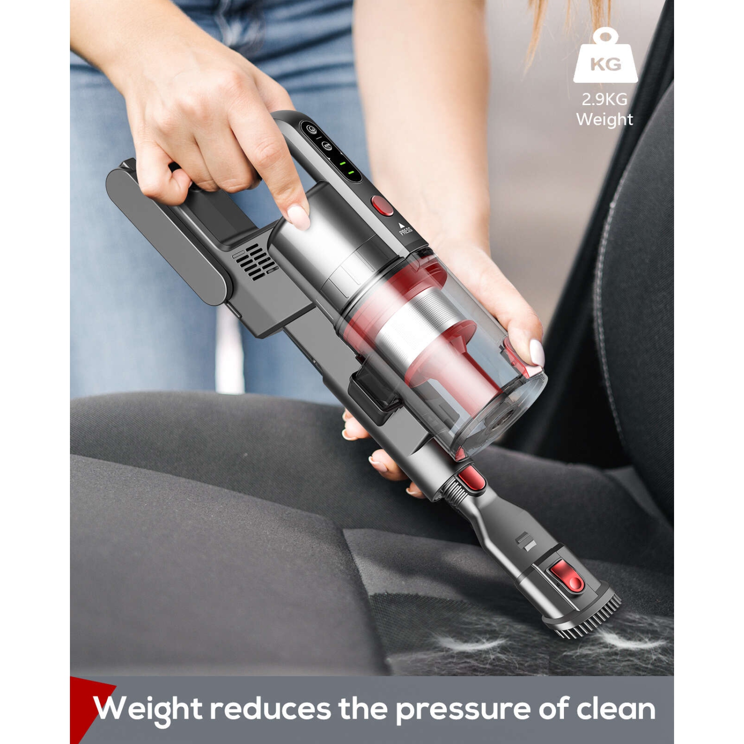 Teendow Cordless 50KPa Stick Vacuum for Hardwood Floor, Carpet and Pet Hair, Bagless Vacuum Cleaner, Red