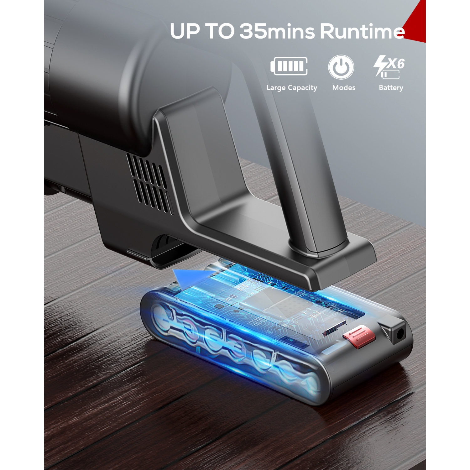 Teendow Cordless 50KPa Stick Vacuum for Hardwood Floor, Carpet and Pet Hair, Bagless Vacuum Cleaner, Red