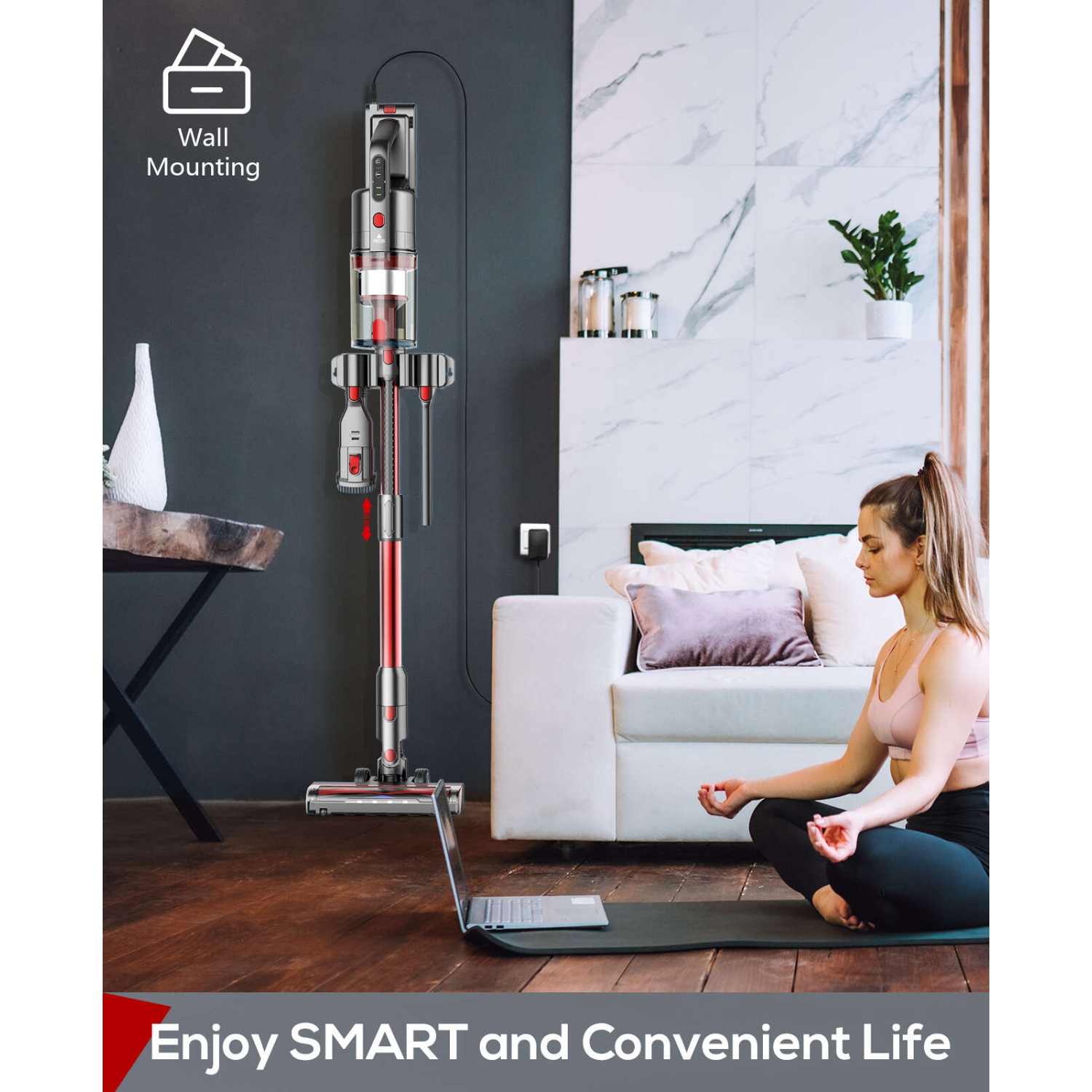 Teendow Cordless 50KPa Stick Vacuum for Hardwood Floor, Carpet and Pet Hair, Bagless Vacuum Cleaner, Red