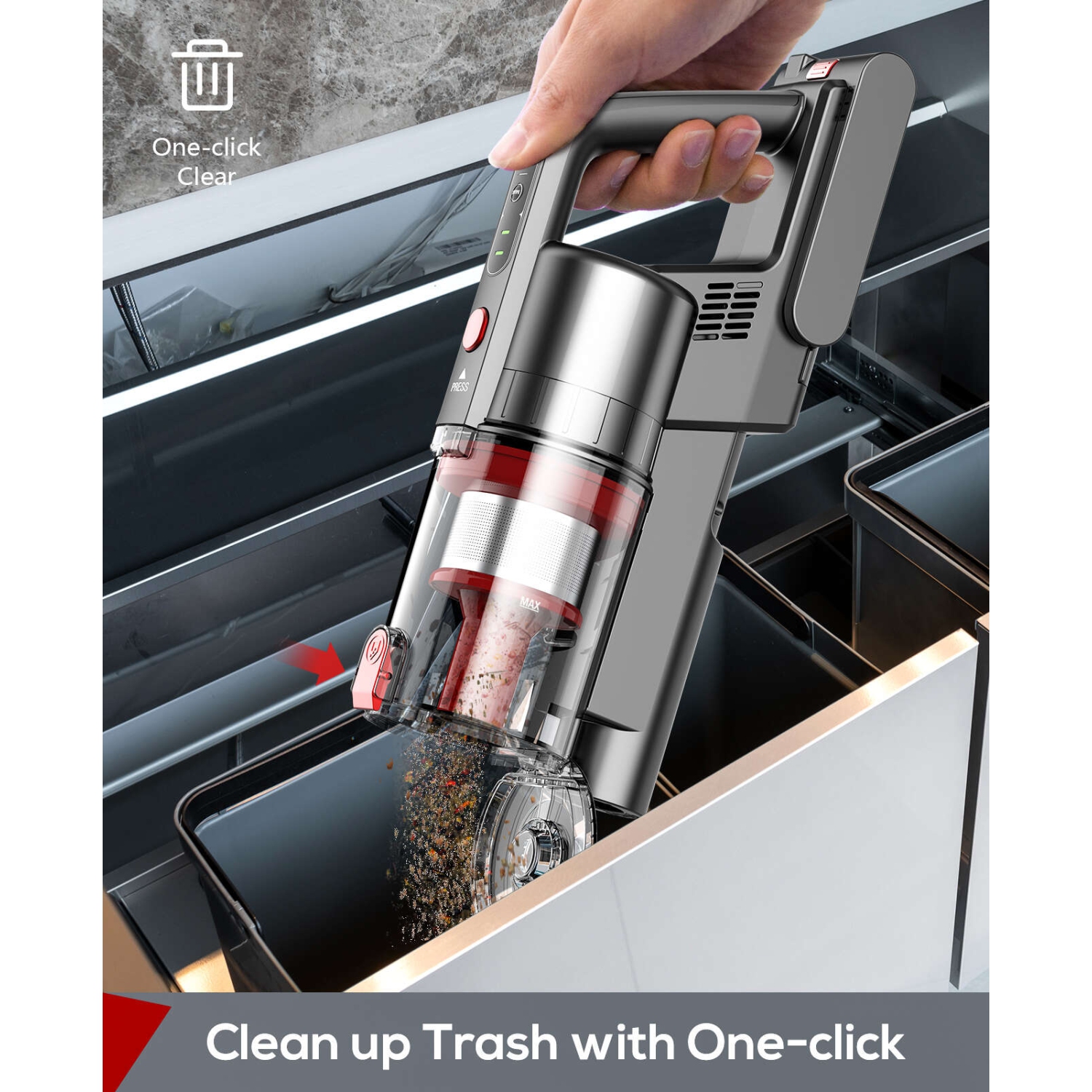 Teendow Cordless 50KPa Stick Vacuum for Hardwood Floor, Carpet and Pet Hair, Bagless Vacuum Cleaner, Red