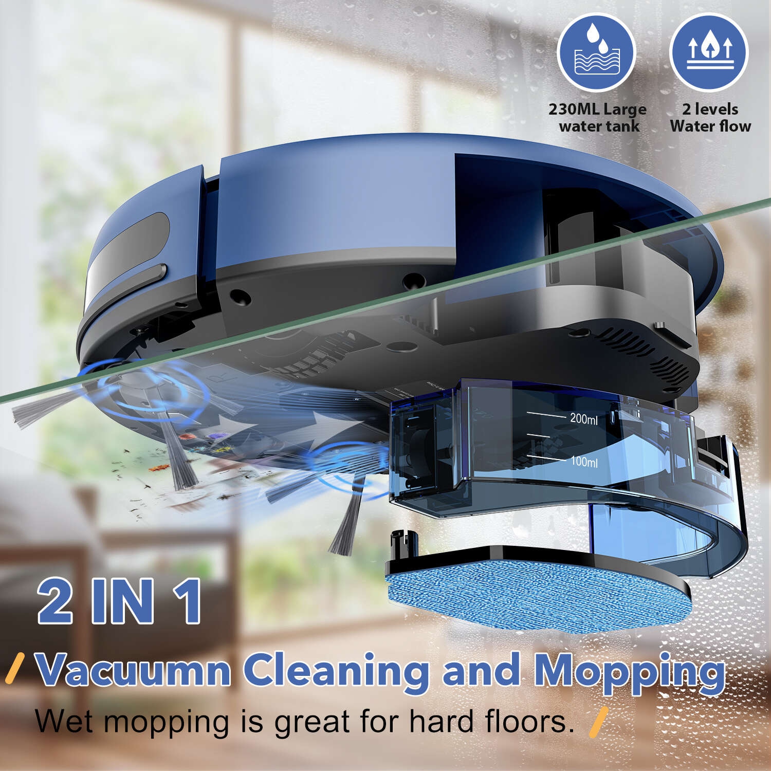 Teendow 4500Pa Robot Vacuum & Mop,Robotic Vacuum Cleaner with APP/Voice Control,120 Mins Runtime,Auto-Charge,for Hardwood Floor,Carpet and Pet