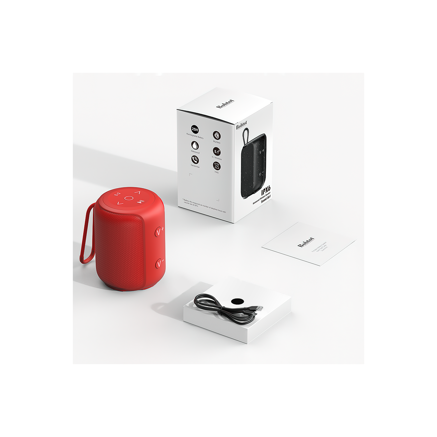 Bobtot Portable Speaker Bluetooth 10W Peak, IPX6 Shower Speaker, 25H Playing Time, Loud and Stereo Sound with Bass, Dual Pairing, Small Bluetooth