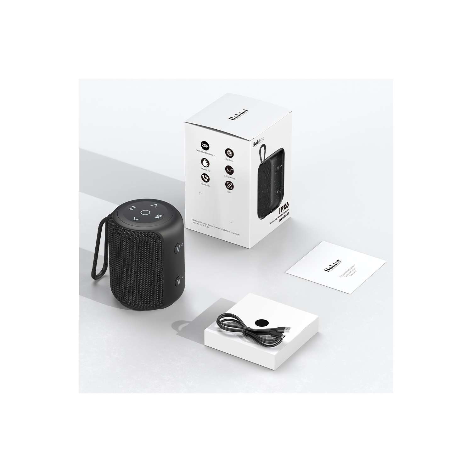 Bobtot Portable Speaker Bluetooth 10W Peak, IPX6 Shower Speaker, 25H Playing Time, Loud and Stereo Sound with Bass, Dual Pairing, Small Bluetooth