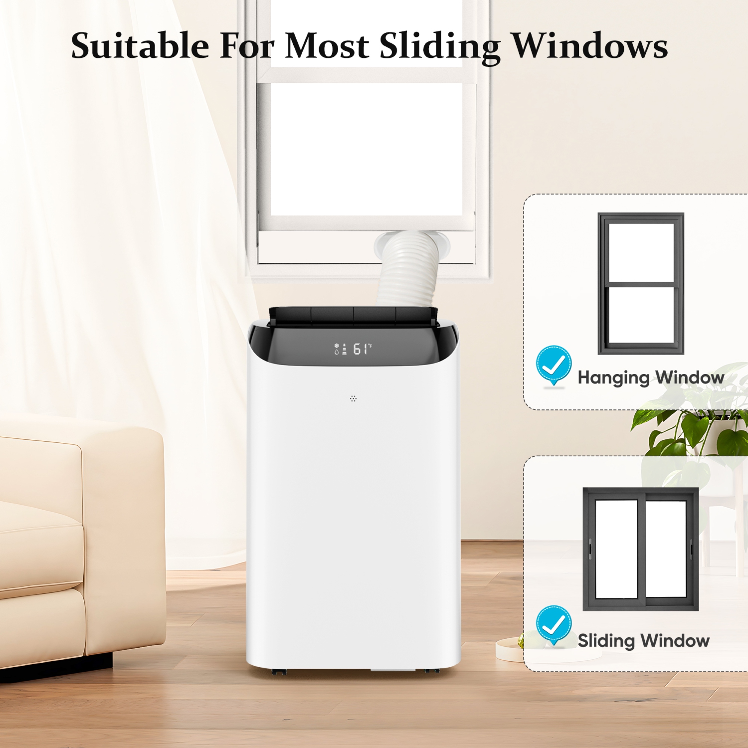 HUMHOLD 14000 BTU Portable Air Conditioners with Remote Control 3-in-1 Free Standing Cooling AC Unit w/ Fan & Dehumidifier, Smart/Sleep Mode, 3