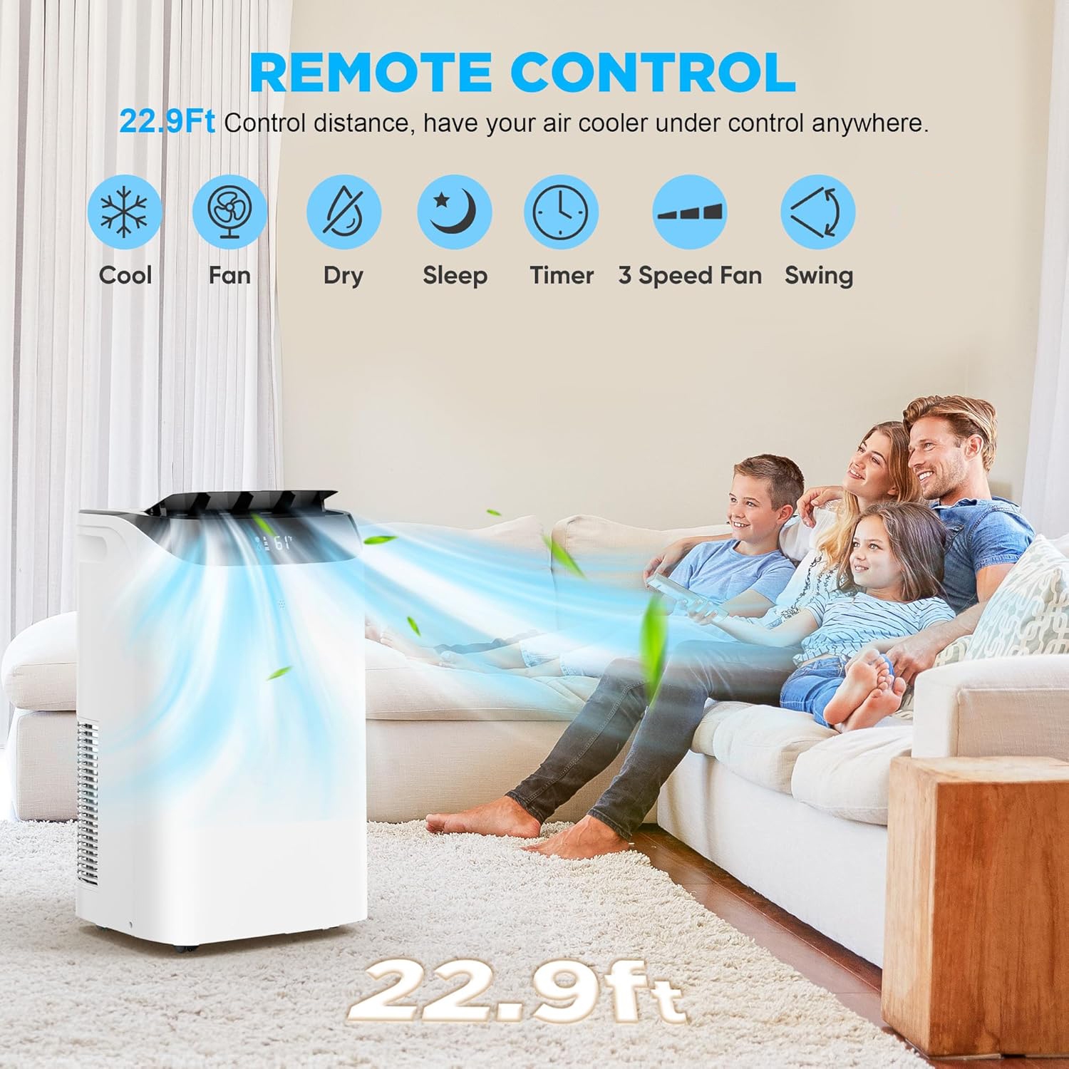 HUMHOLD 14000 BTU Portable Air Conditioners with Remote Control 3-in-1 Free Standing Cooling AC Unit w/ Fan & Dehumidifier, Smart/Sleep Mode, 3