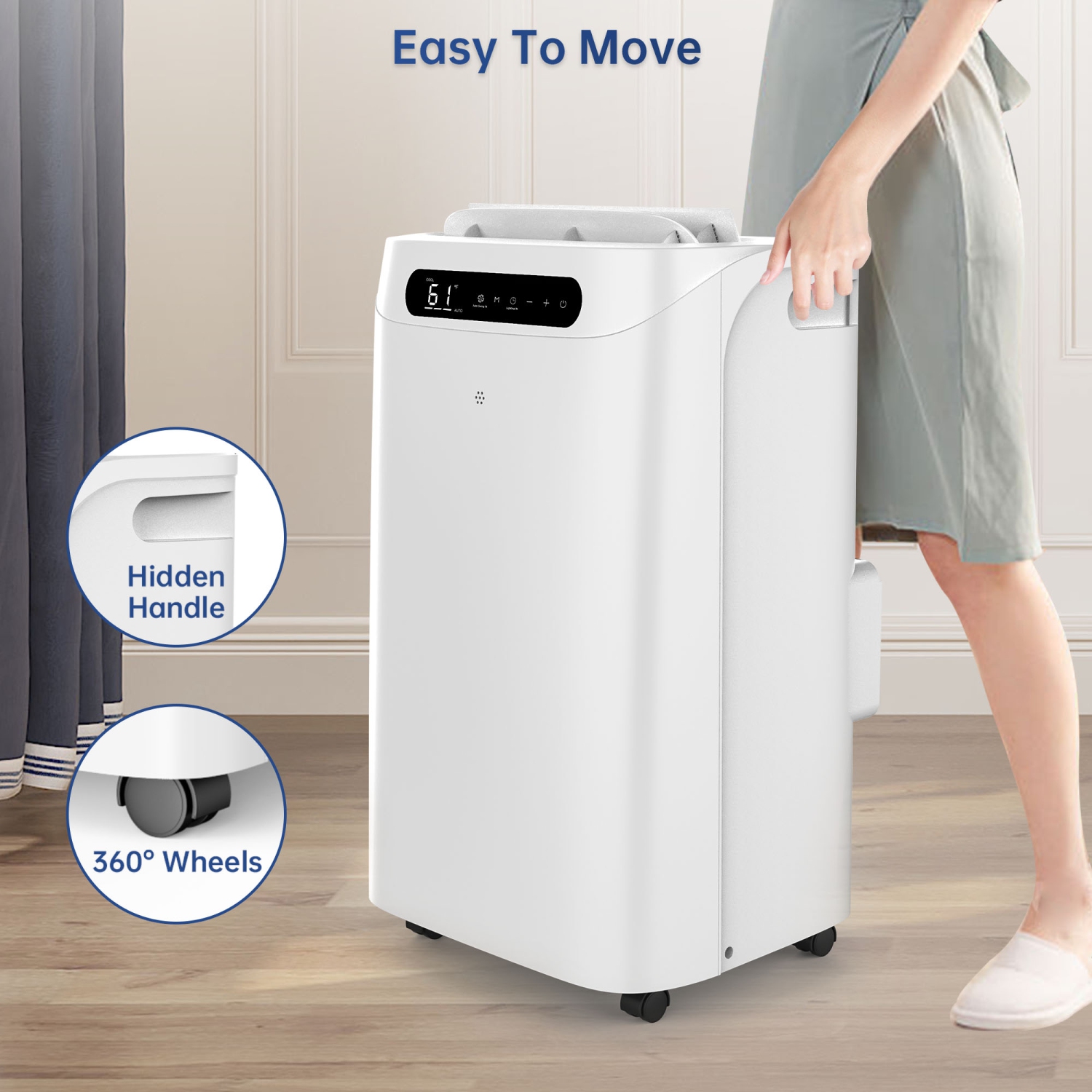 HUMHOLD 14000 BTU Portable Air Conditioners with Remote Control, 3-in-1 Free Stand Smart Cooling AC Unit with Dehumidifier, Fan, Cools Room - White