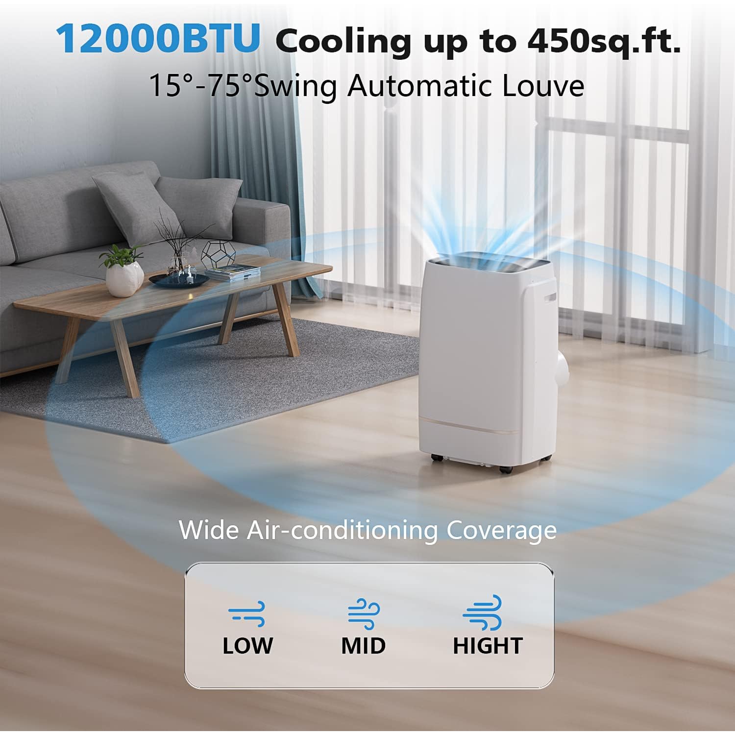 COWSAR 12000 BTU Portable Air Conditioner 4-IN-1 Portable AC Unit 24H Timer Room Air Conditioners 400 Sq.Ft. Coverage ＜53dB Stand Up Air Conditioner