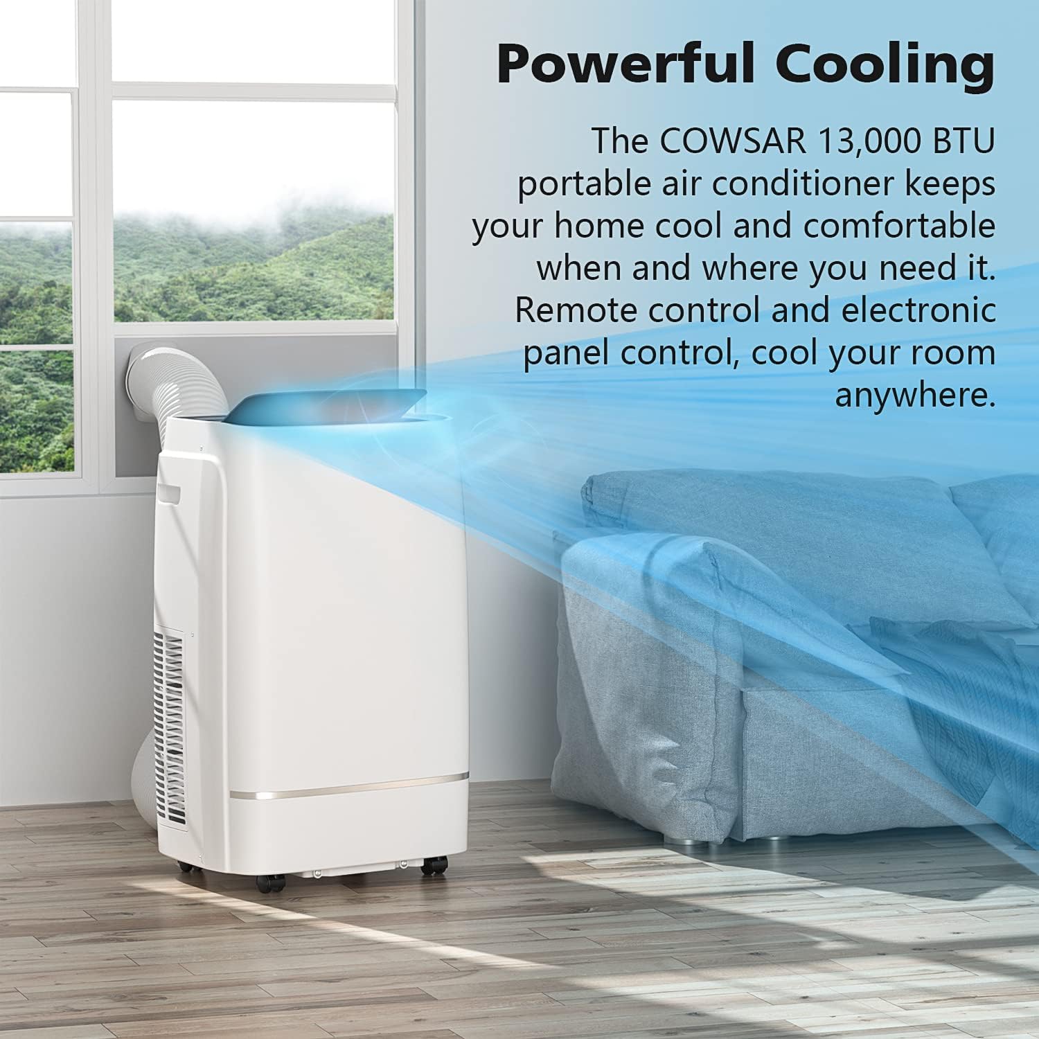 COWSAR 13000 BTU Portable Air Conditioner 4-IN-1 Portable AC Unit 24H Timer Room Air Conditioners 450 Sq.Ft. Coverage ＜53dB Portable Air Conditioners