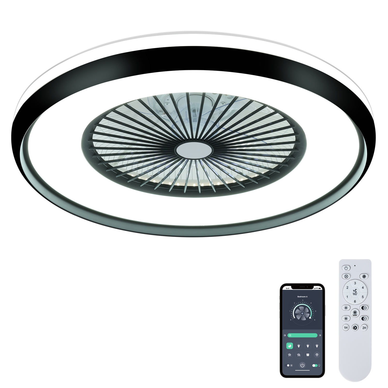 HUMHOLD 24" Low Profile with 3-Dimmable Light, Bladeless with Remote/APP Control, 6 Speeds Flush Mount Smart Ceiling Fan for Kids