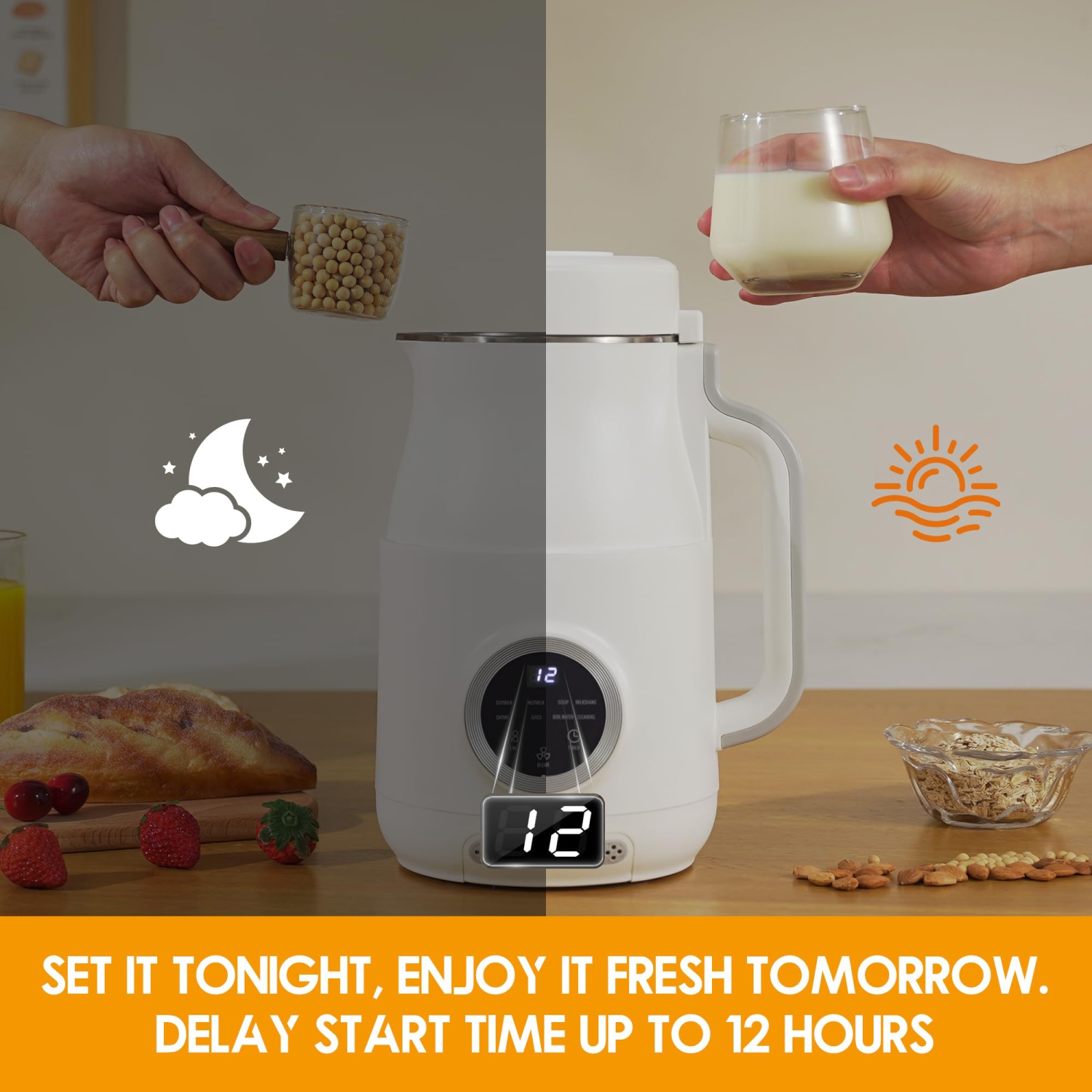 GlowWise 10-in-1 Nut Milk Maker, 40oz Blender Homemade Almond, Oat, Soy, Coconut milk, Juice & Soup, Electric Bean Milk Machine with Delay