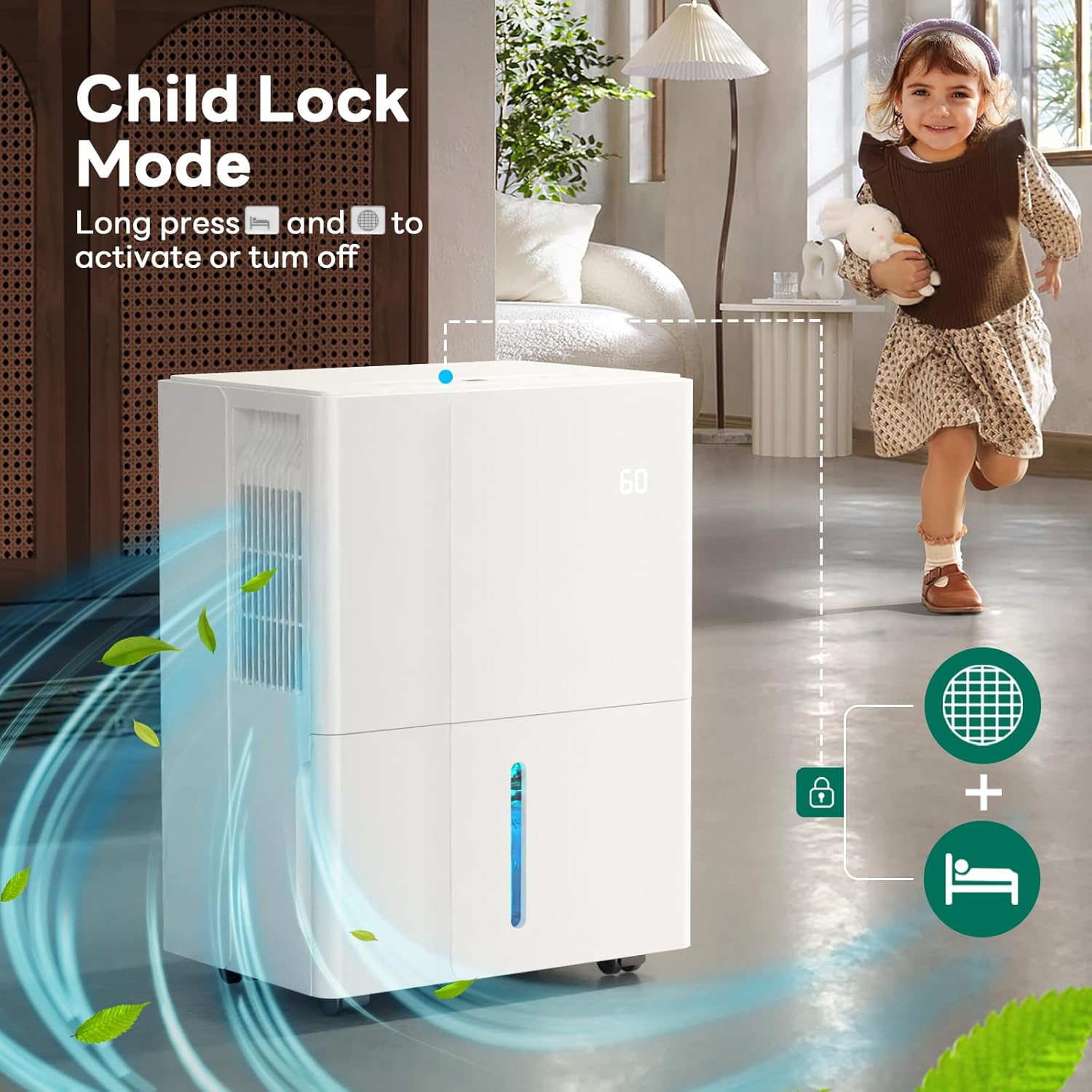 Dehumidifier with Wheels for Basement, Bedroom, Bathroom, Office - 22 Pints, 4 Modes, LED Display, 24H Timer, Whisper-Quiet, 1.2 Gallon Tank