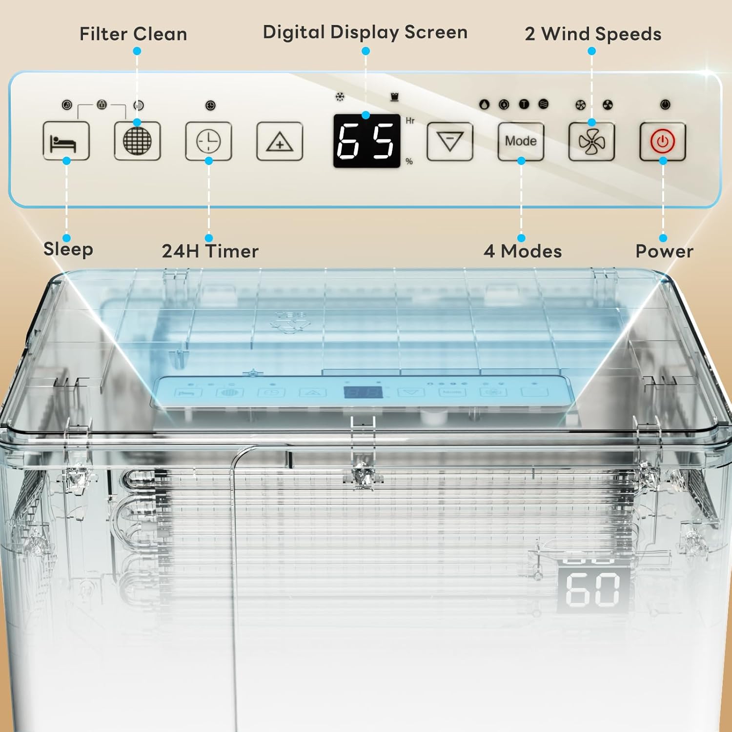 Dehumidifier with Wheels for Basement, Bedroom, Bathroom, Office - 22 Pints, 4 Modes, LED Display, 24H Timer, Whisper-Quiet, 1.2 Gallon Tank