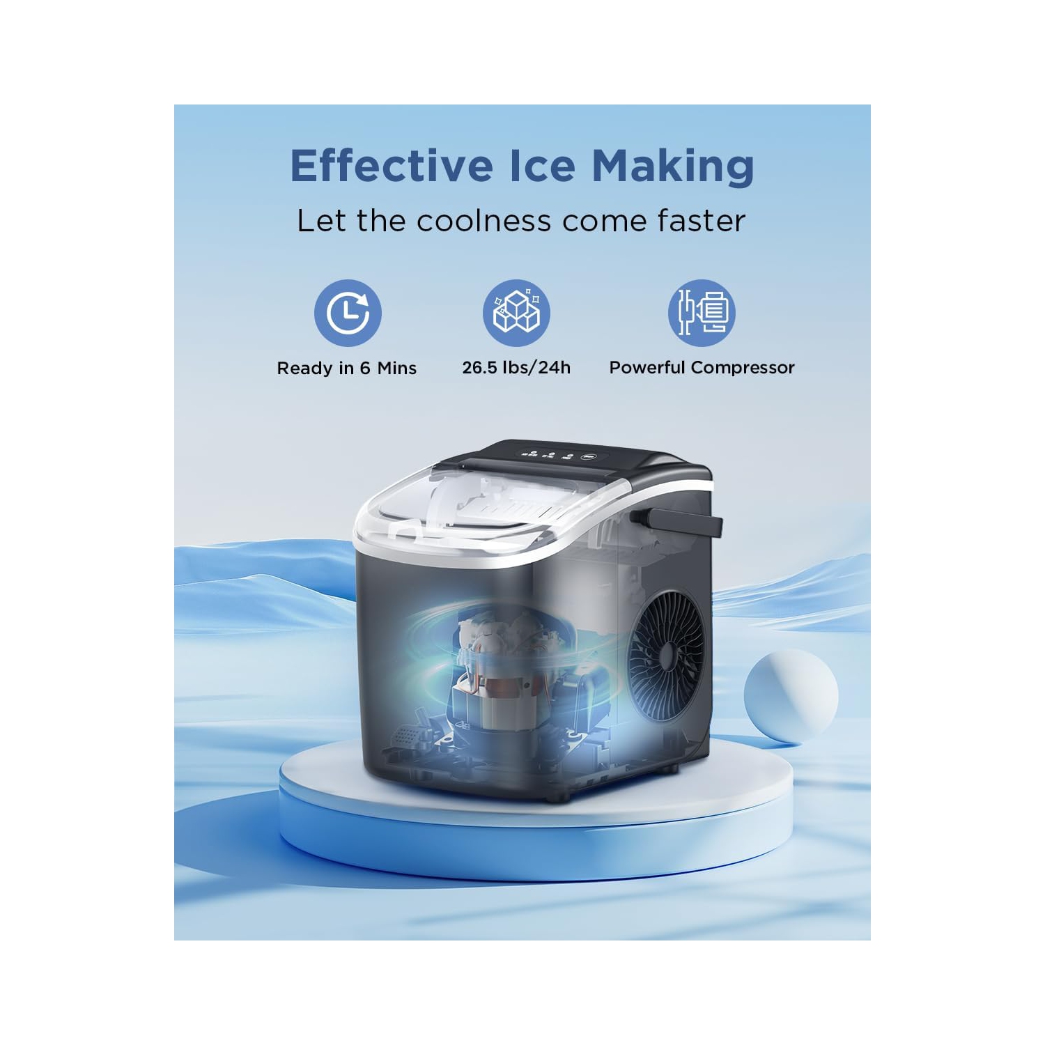 COWSAR Ice Maker Countertop, Portable Ice Machine with Self-Cleaning, 26.5lbs/24Hrs, 9 Bullet Ice Cubes in 6 Mins, Ice Basket and Scoop, Ideal for