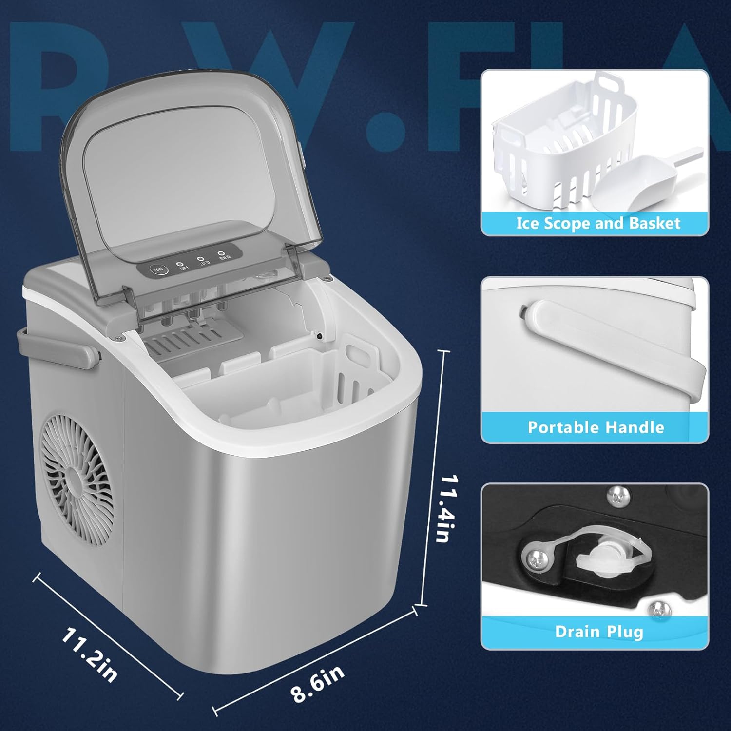 COWSAR Ice Maker Countertop, Portable Ice Machine with Self-Cleaning, 26.5lbs/24Hrs, 9 Bullet Ice Cubes in 6 Mins, Ice Basket and Scoop, Ideal for