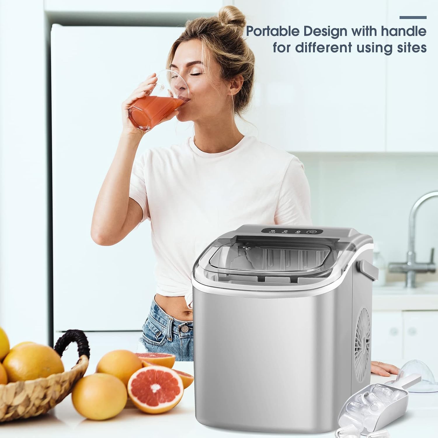 COWSAR Ice Maker Countertop, Portable Ice Machine with Self-Cleaning, 26.5lbs/24Hrs, 9 Bullet Ice Cubes in 6 Mins, Ice Basket and Scoop, Ideal for