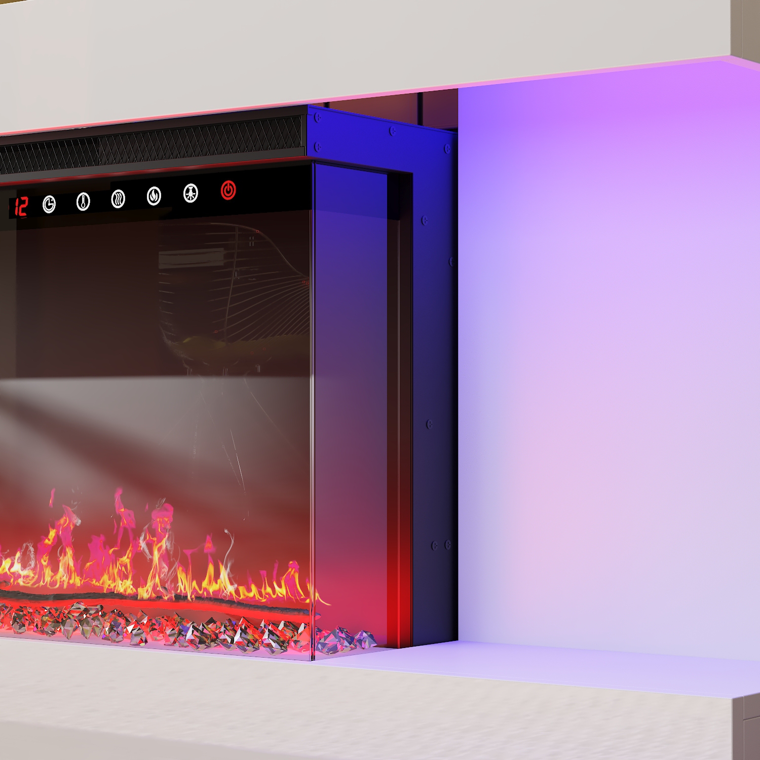 Homsee White TV Cabinet with Electric Fireplace & RGB LED Lights, Modern Media Console for Living Room, White