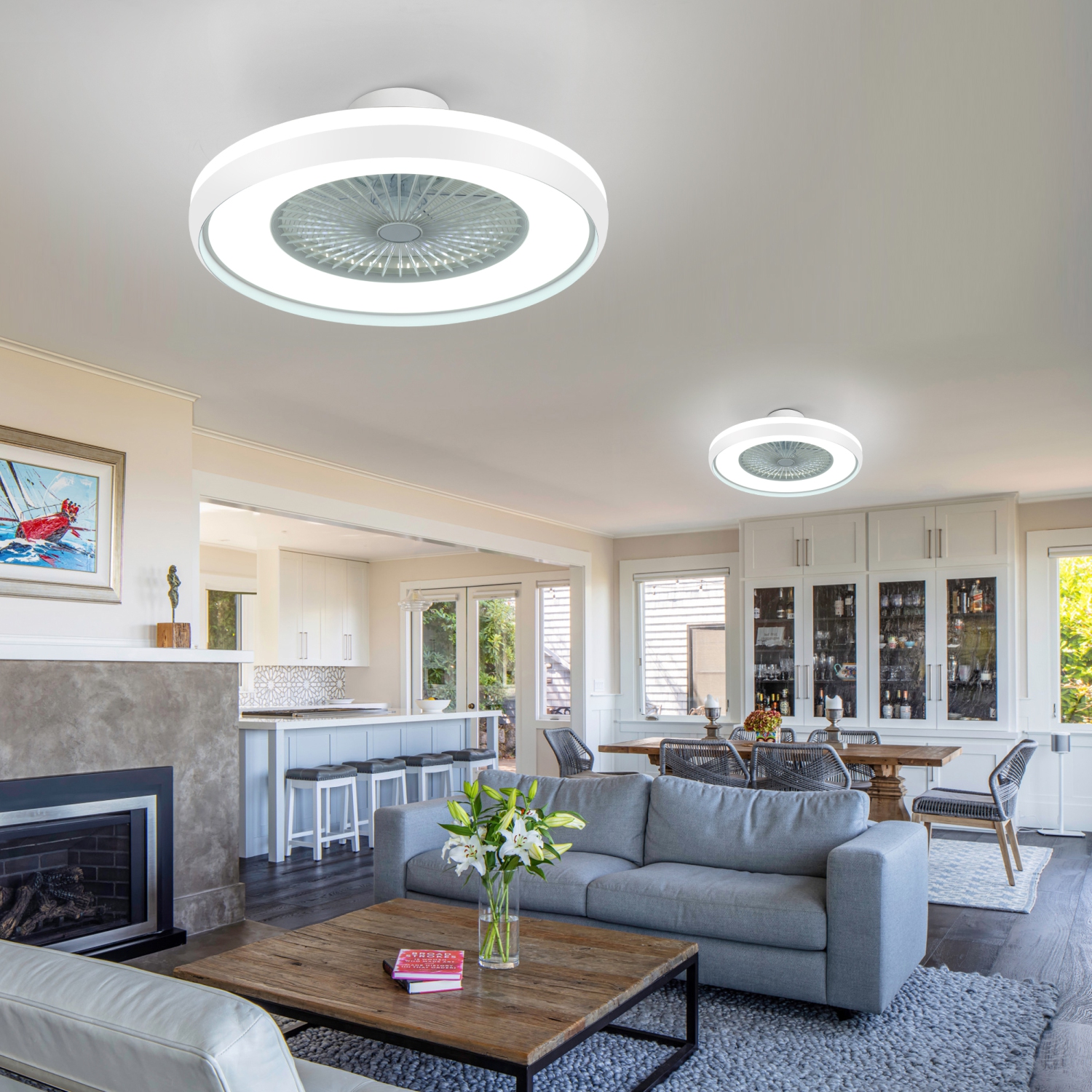 HUMHOLD 24" Smart Ceiling Fan, Bladeless with Remote/APP Control, 6 Speeds Flush Mount Smart Ceiling Fan for Kids Bedroom/Dining Room - White