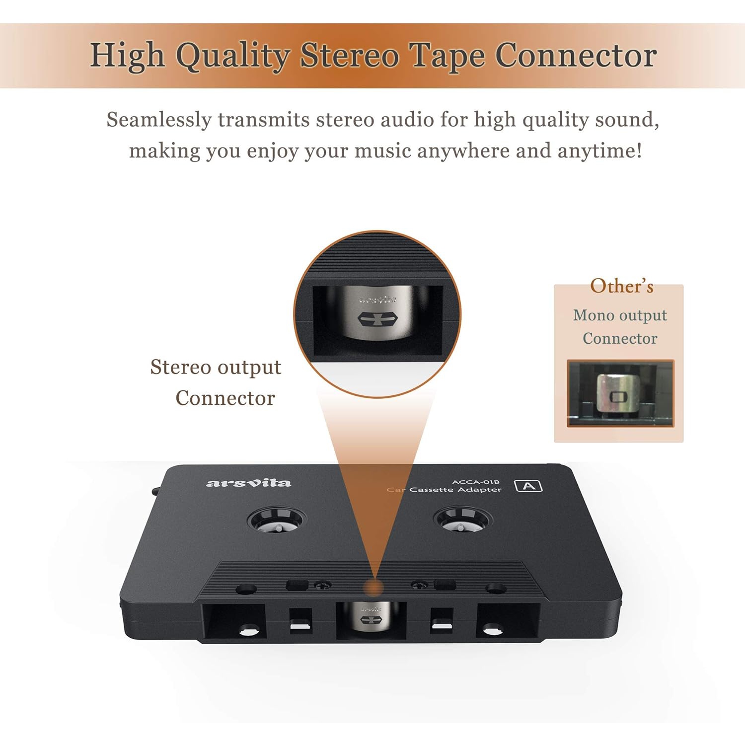 Arsvita - Car Audio Cassette to Aux Adapter, 3.5 MM Auxillary Cable Tape Adapter