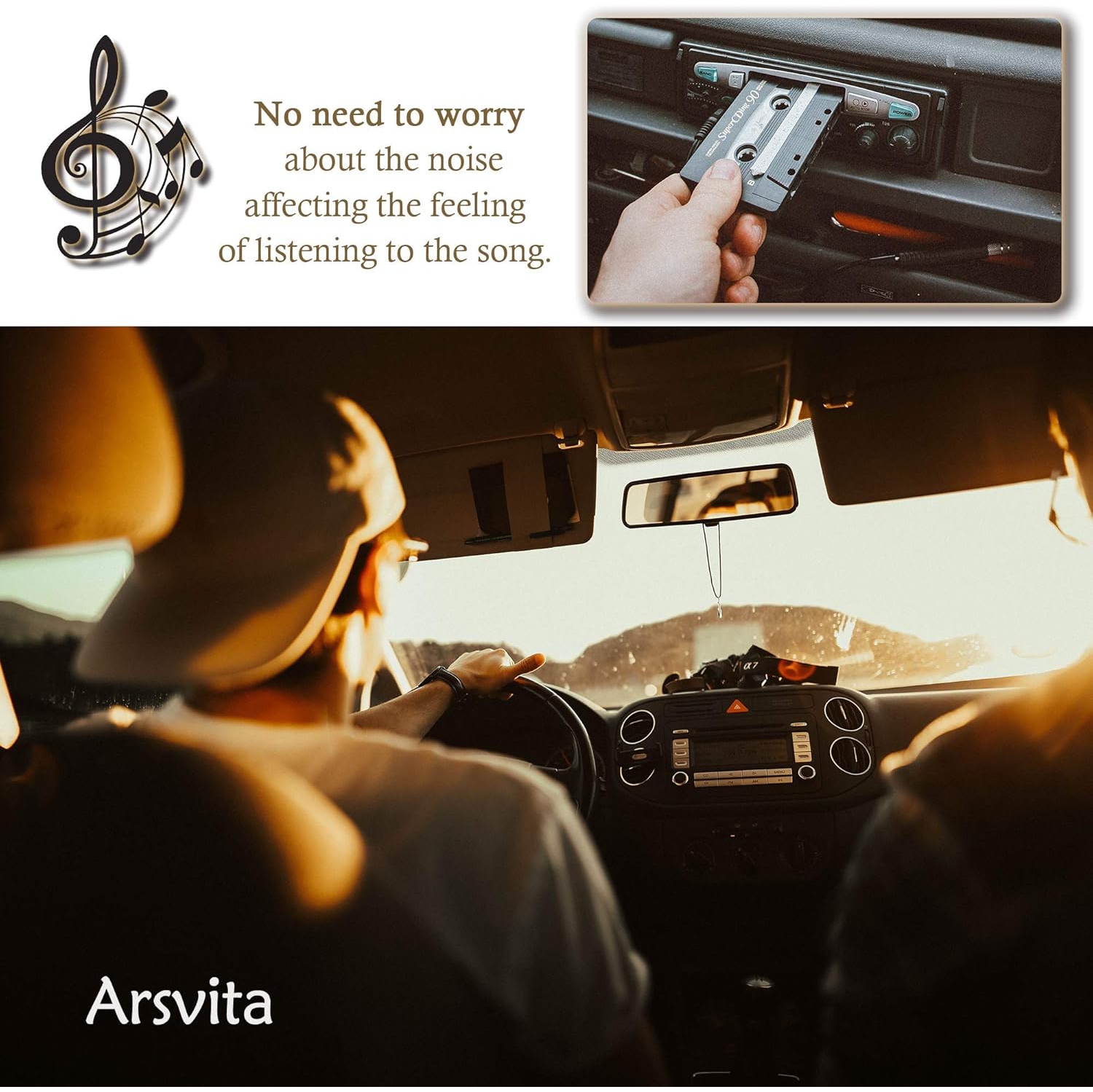 Arsvita - Car Audio Cassette to Aux Adapter, 3.5 MM Auxillary Cable Tape Adapter