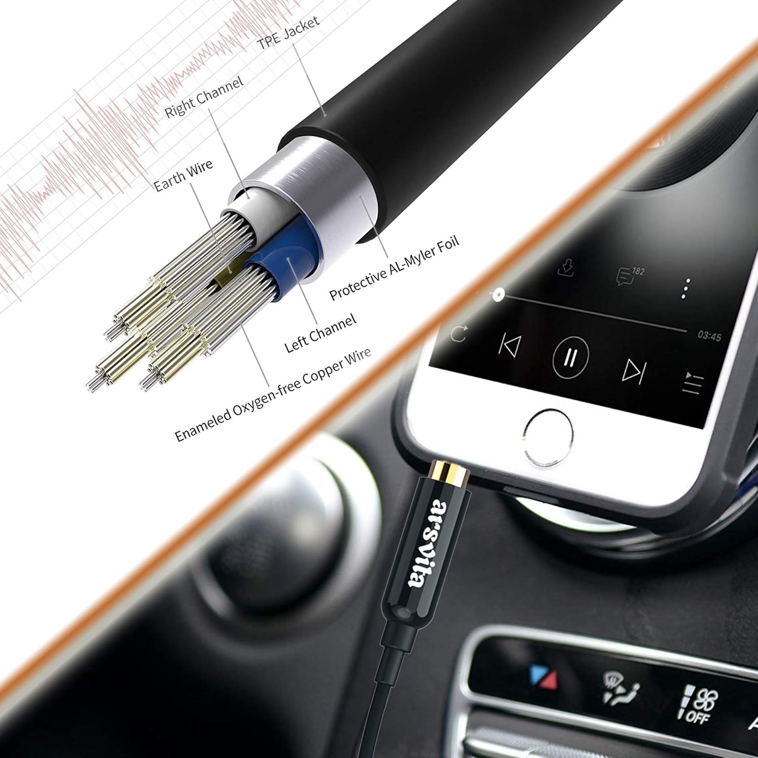 Arsvita - Car Audio Cassette to Aux Adapter, 3.5 MM Auxillary Cable Tape Adapter