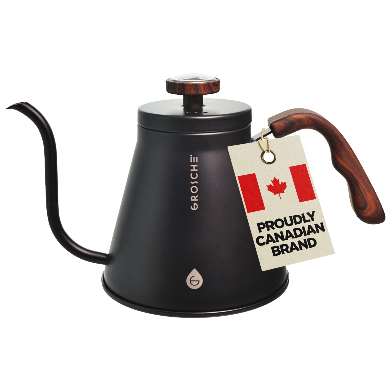 GROSCHE MARRAKESH Gooseneck Pour Over Stovetop Kettle with temperature guage, Stainless Steel Stovetop Kettle - 34 fl. oz, Black