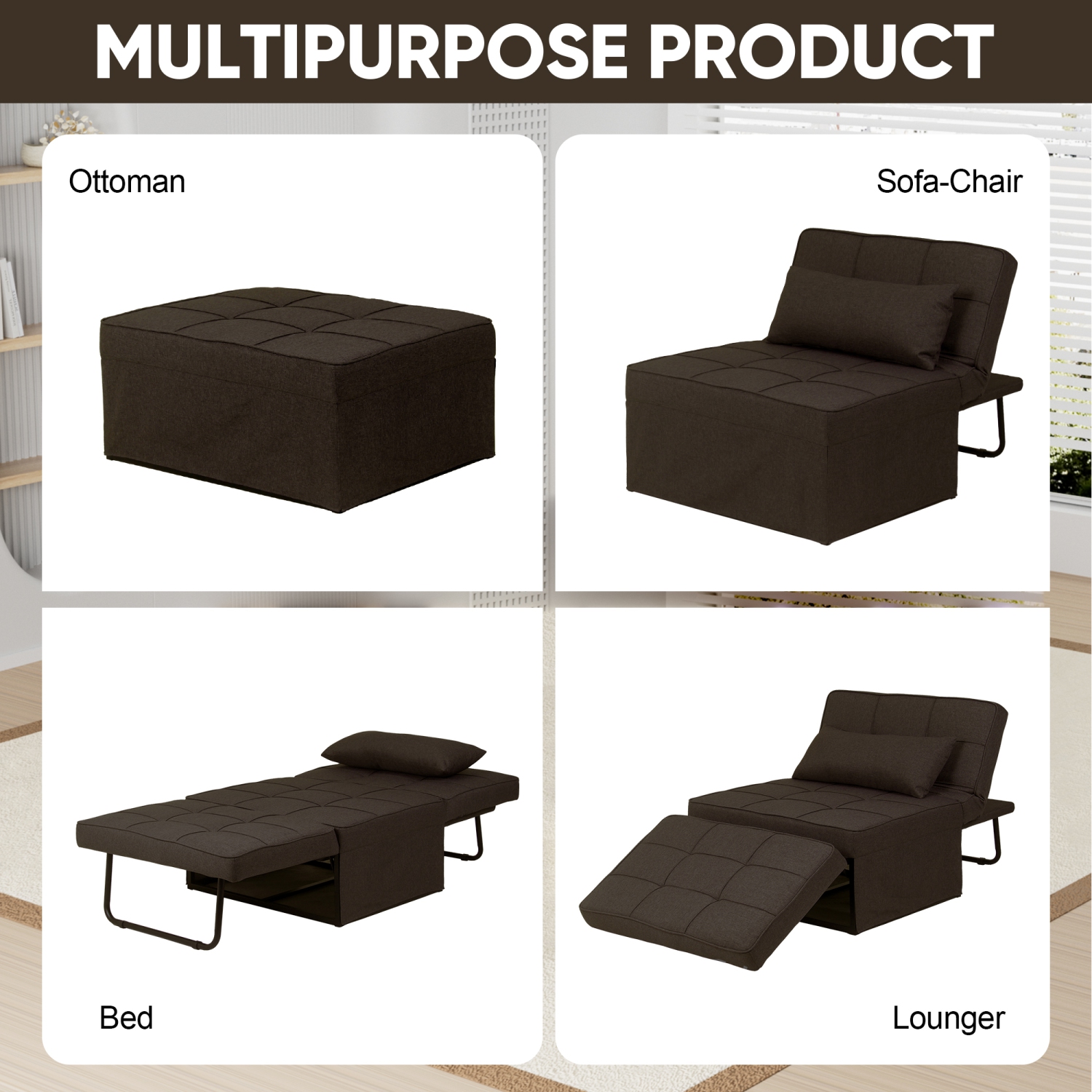 Ainfox 71&nbsp;po canapé-lit pliant brun pour la maison