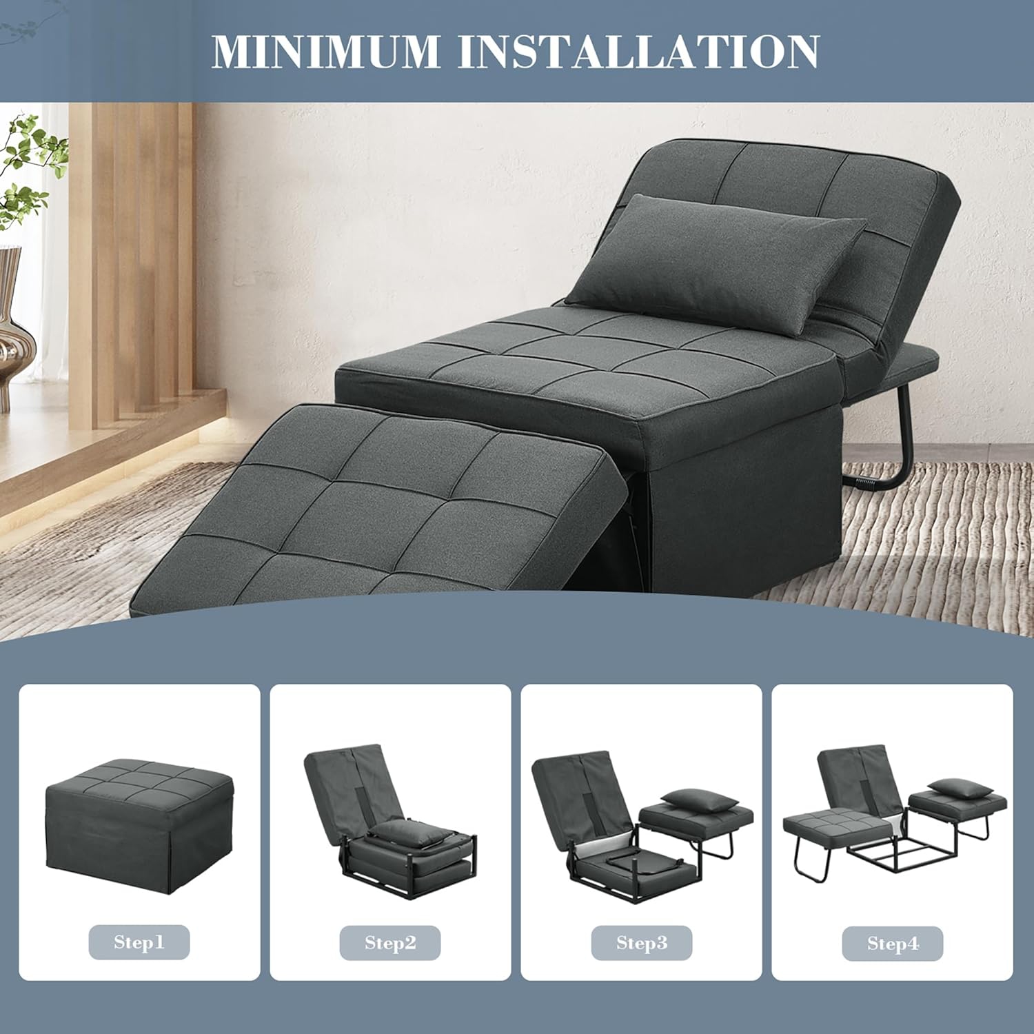 Ainfox 71&nbsp;po canapé-lit pliant gris foncé pour la maison