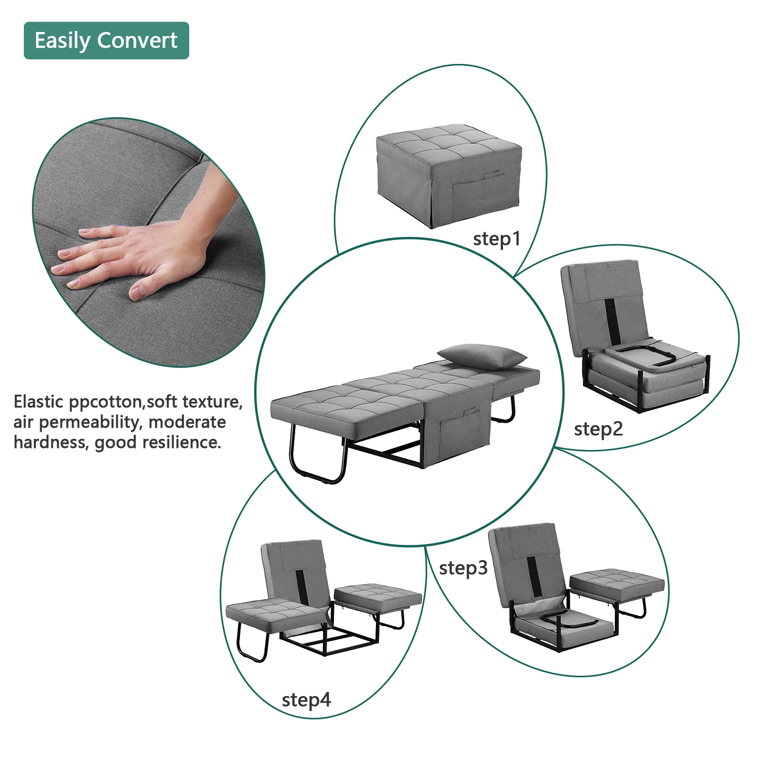 Ainfox 71 po canapé-lit pliant gris clair pour la maison