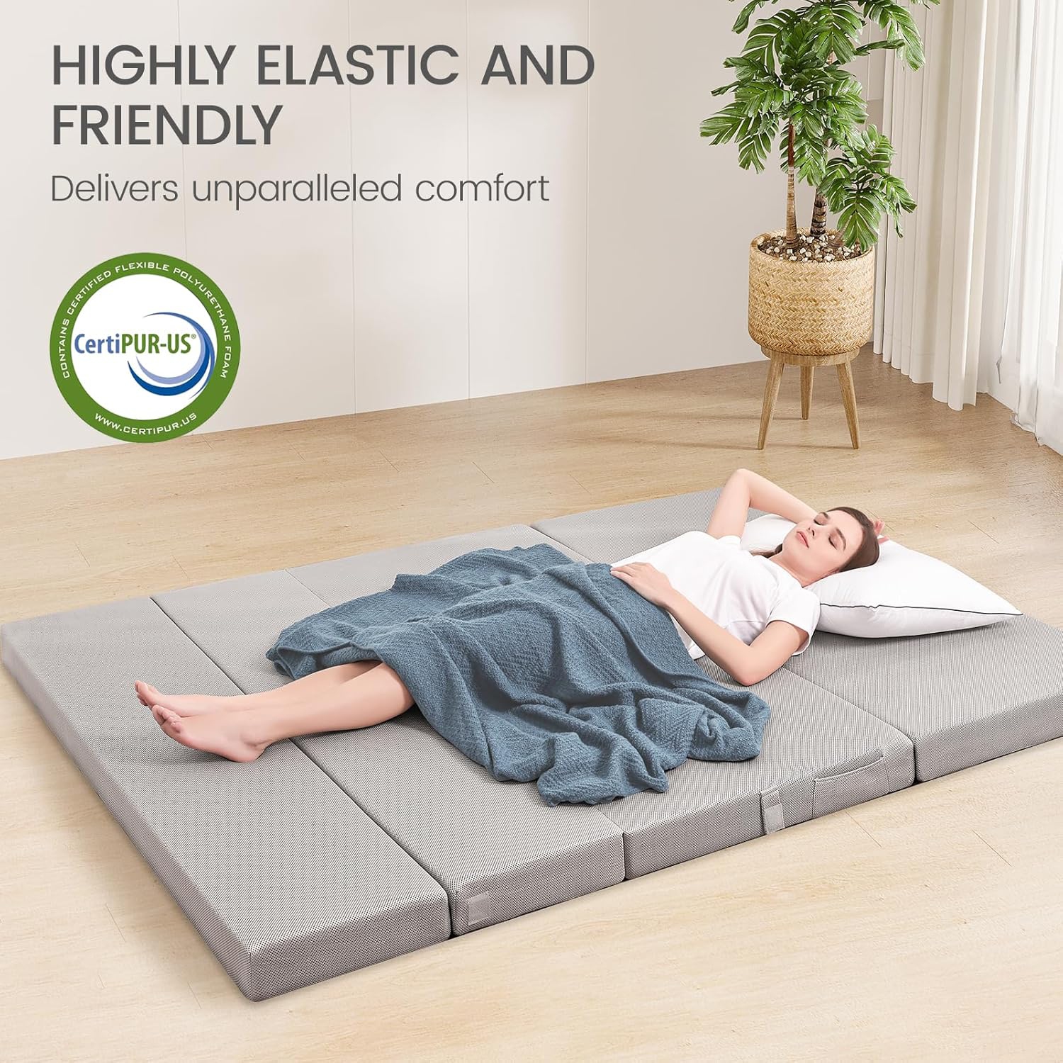 CoolHut – Matelas pliable avec housse perméable à l'air et sac de rangement lavables, matelas à quatre plis de 4&nbsp;po, lit simple, pour les