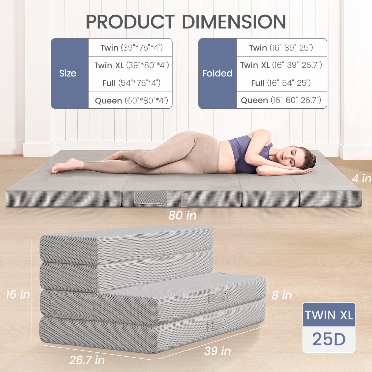 CoolHut Foldable Mattress TwinXL Size, Memory Foam 4 Inch Thick Portable RV Mattress with Removable Washable Cover & Storage Bag for Guests, Camping,