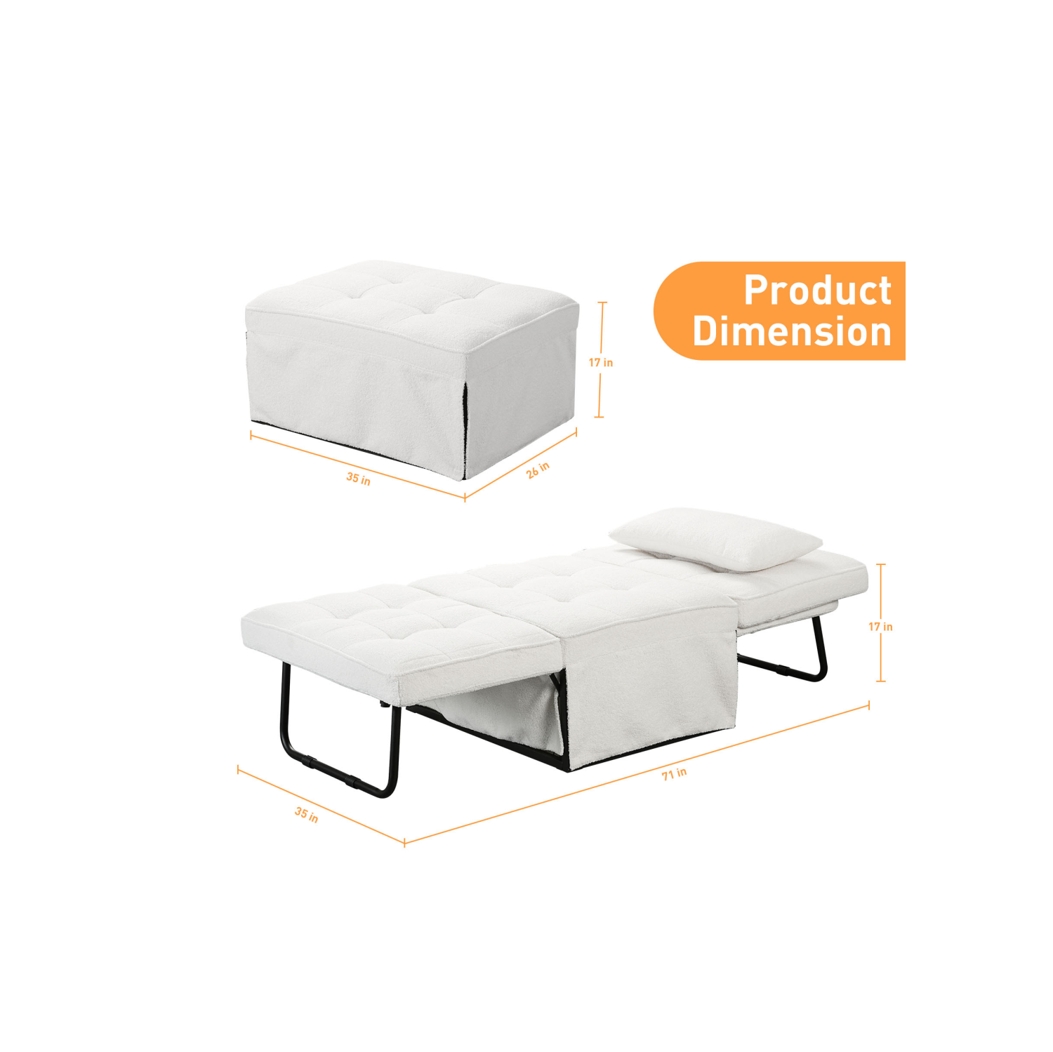 Ainfox 71in. folding sofa bed white for home