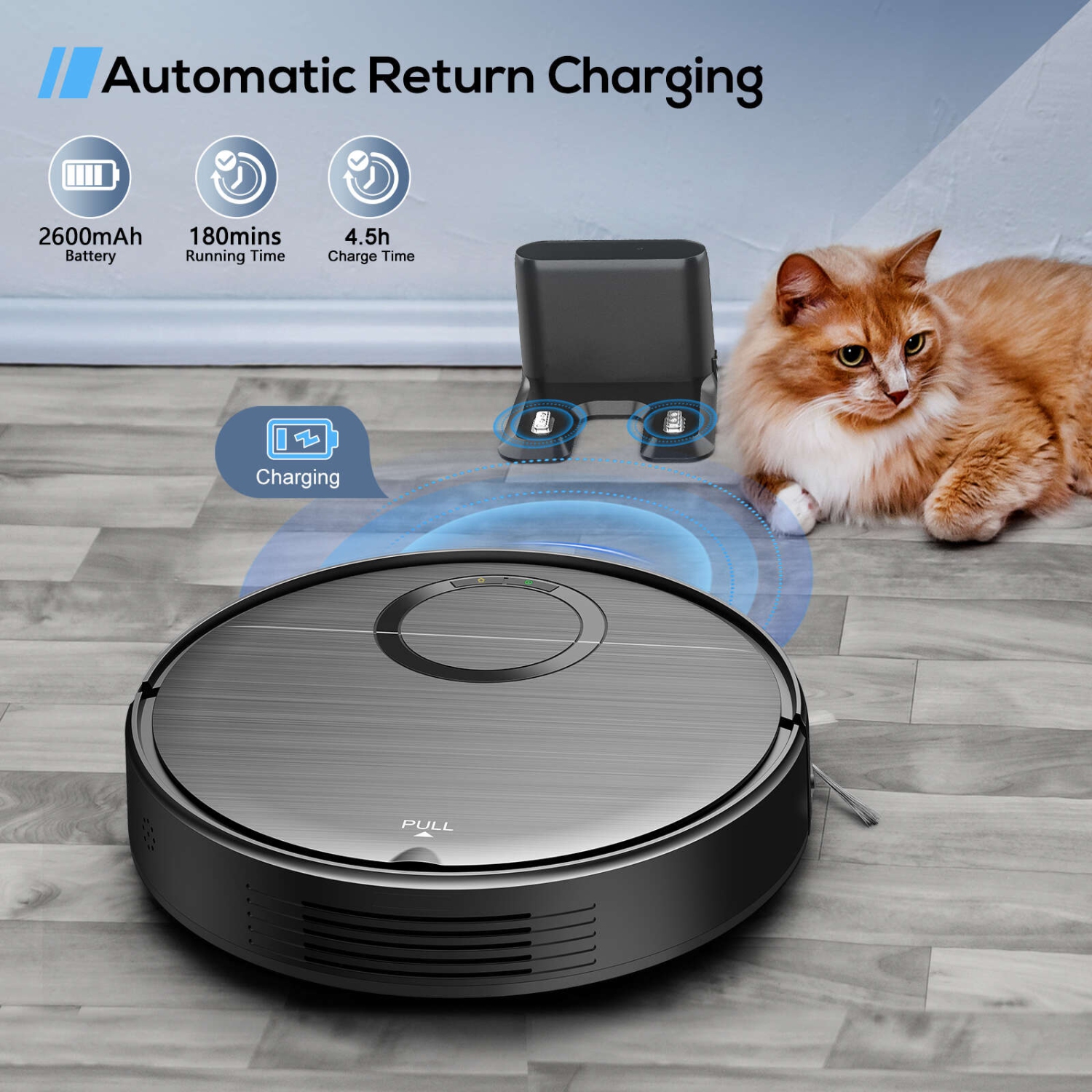 Teendow Powerful Robot Vacuum & Mop, 4500Pa Robotic Vacuum Cleaner with APP/Voice Control,3 Speeds,Auto-Charge,for Hardfloor,Carpetand Pet Hair,Black