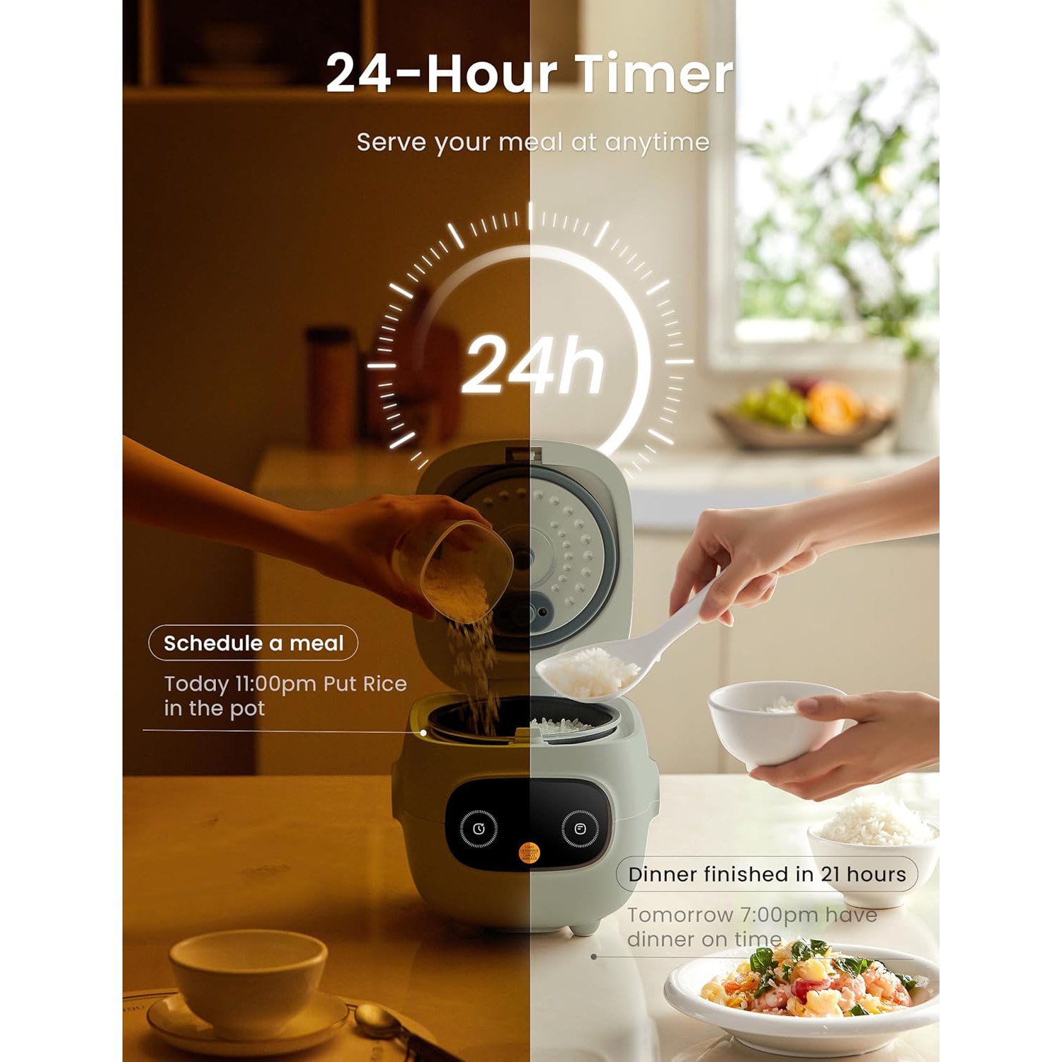 COMFEE' Mini Rice Cooker 4 Cups Cooked/2 Cups Uncooked, Portable Non-Stick rice maker, 24 hours Timer Delay, 6 Functions, Fast Cooker, Brown Rice,