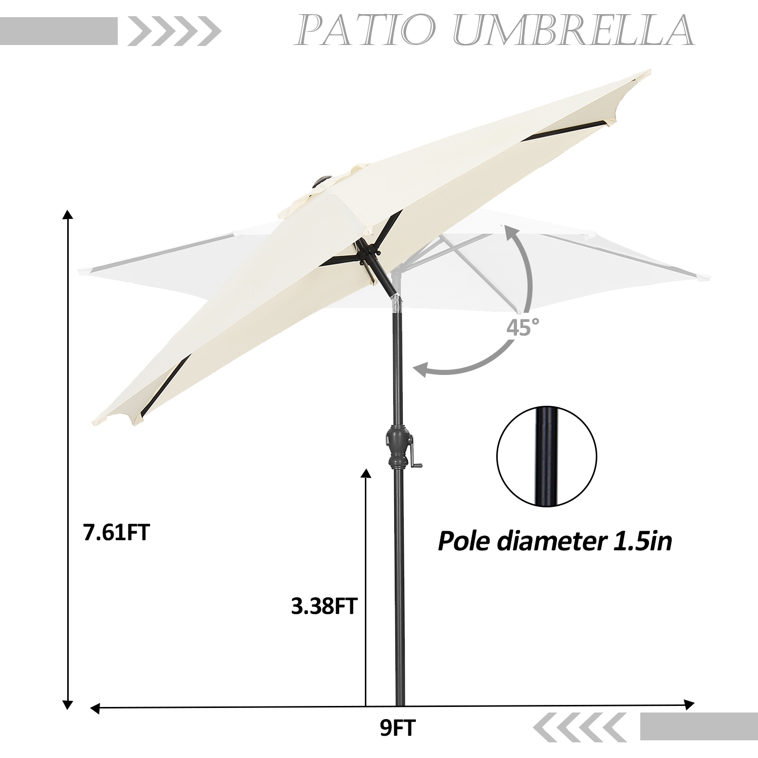 Ainfox 9FT Patio Umbrella Outdoor Table Umbrella White