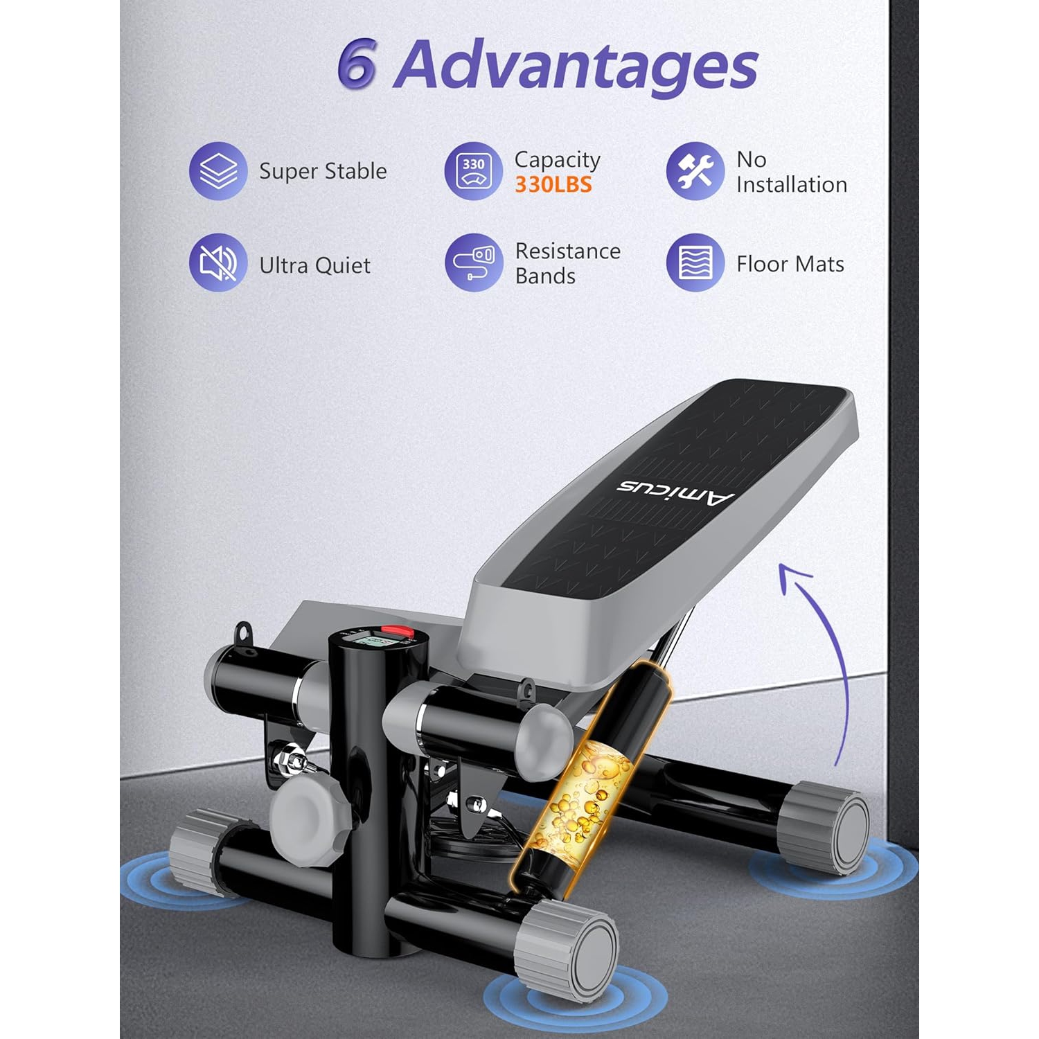 AMICUS – Mini simulateur d'escalier pour l'exercice, simulateur d'escalier hydraulique réglable avec bandes de résistance pour la maison, capacité de