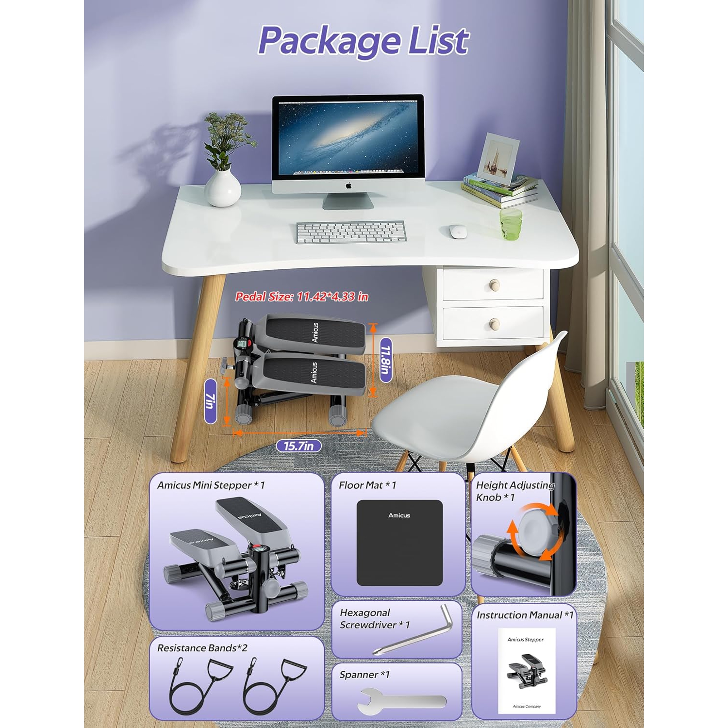 AMICUS – Mini simulateur d'escalier pour l'exercice, simulateur d'escalier hydraulique réglable avec bandes de résistance pour la maison, capacité de