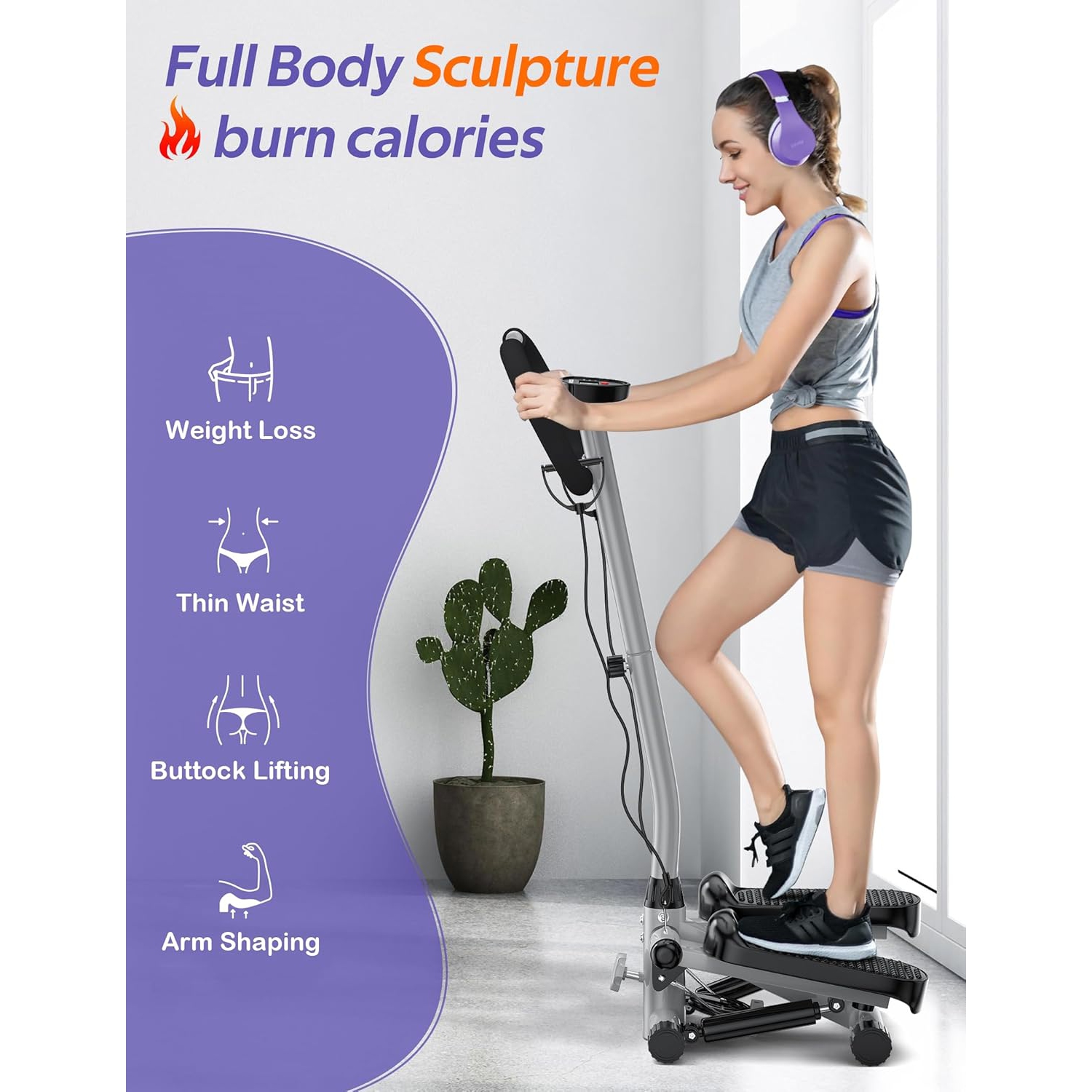 AMICUS – Mini simulateur d'escalier avec guidon pour l'exercice, simulateur d'escalier hydraulique réglable avec bandes de résistance pour l'exercice