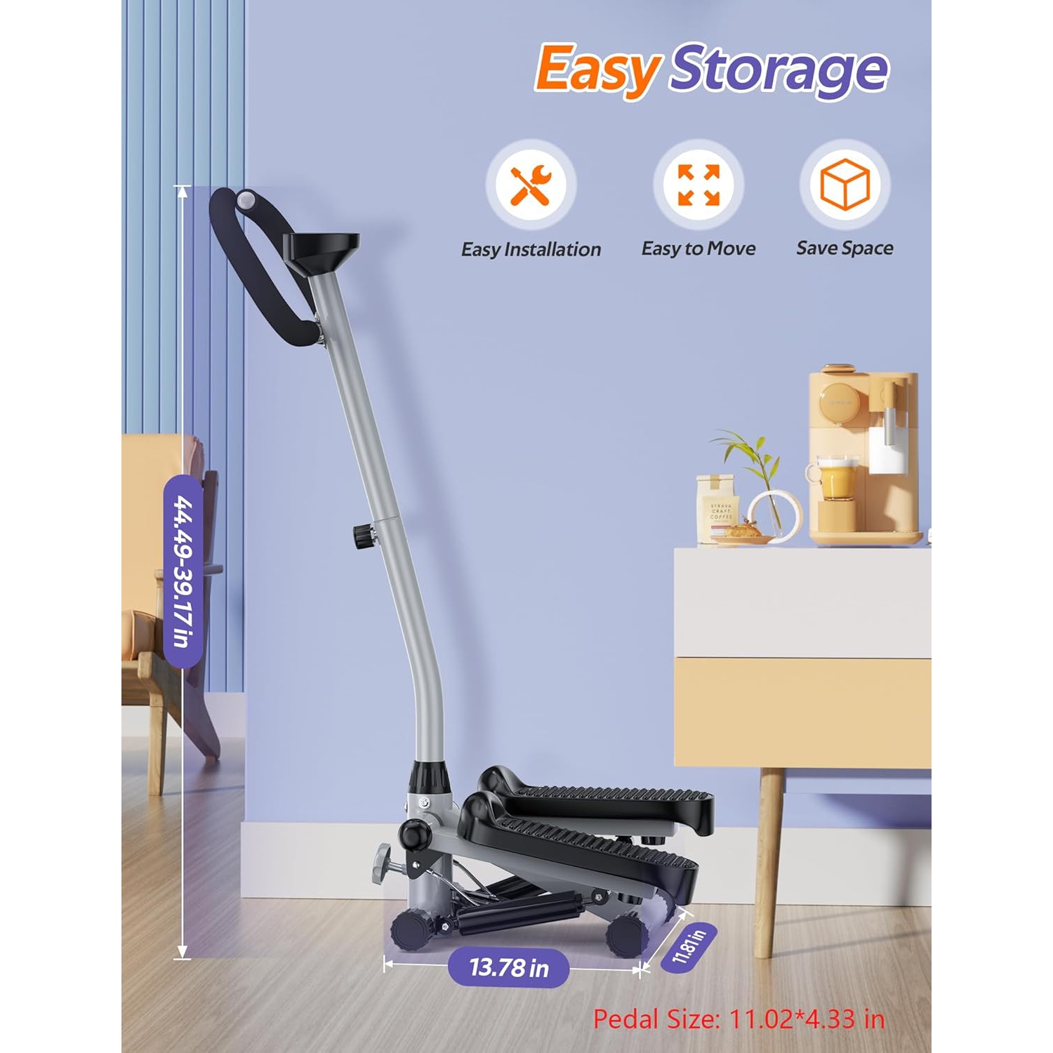 AMICUS – Mini simulateur d'escalier avec guidon pour l'exercice, simulateur d'escalier hydraulique réglable avec bandes de résistance pour l'exercice