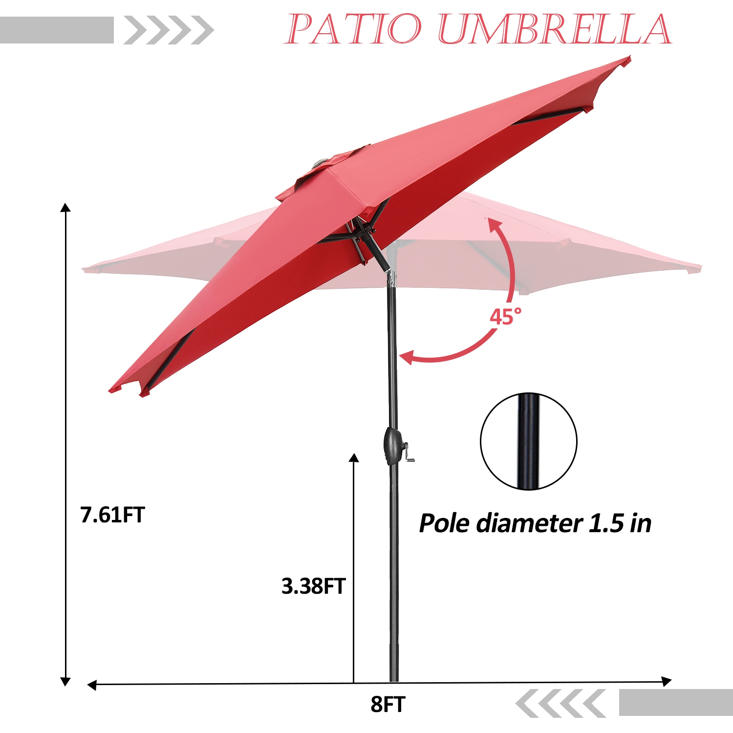 Ainfox 9FT Patio Umbrella Outdoor Table Umbrella Red