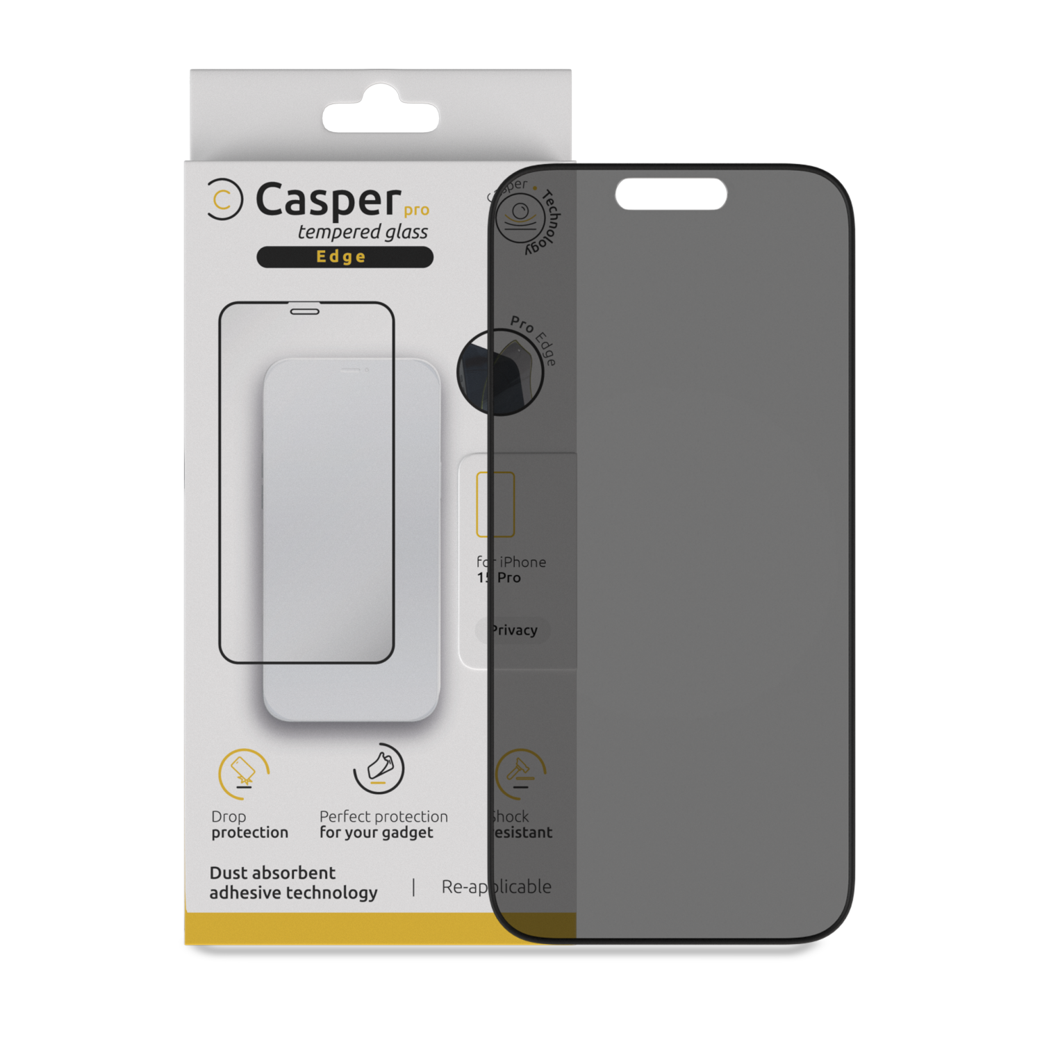 Protecteur d'écran en verre trempé Privacy de Casper Pro pour iPhone 15 Pro - Protection optimale et installation facile