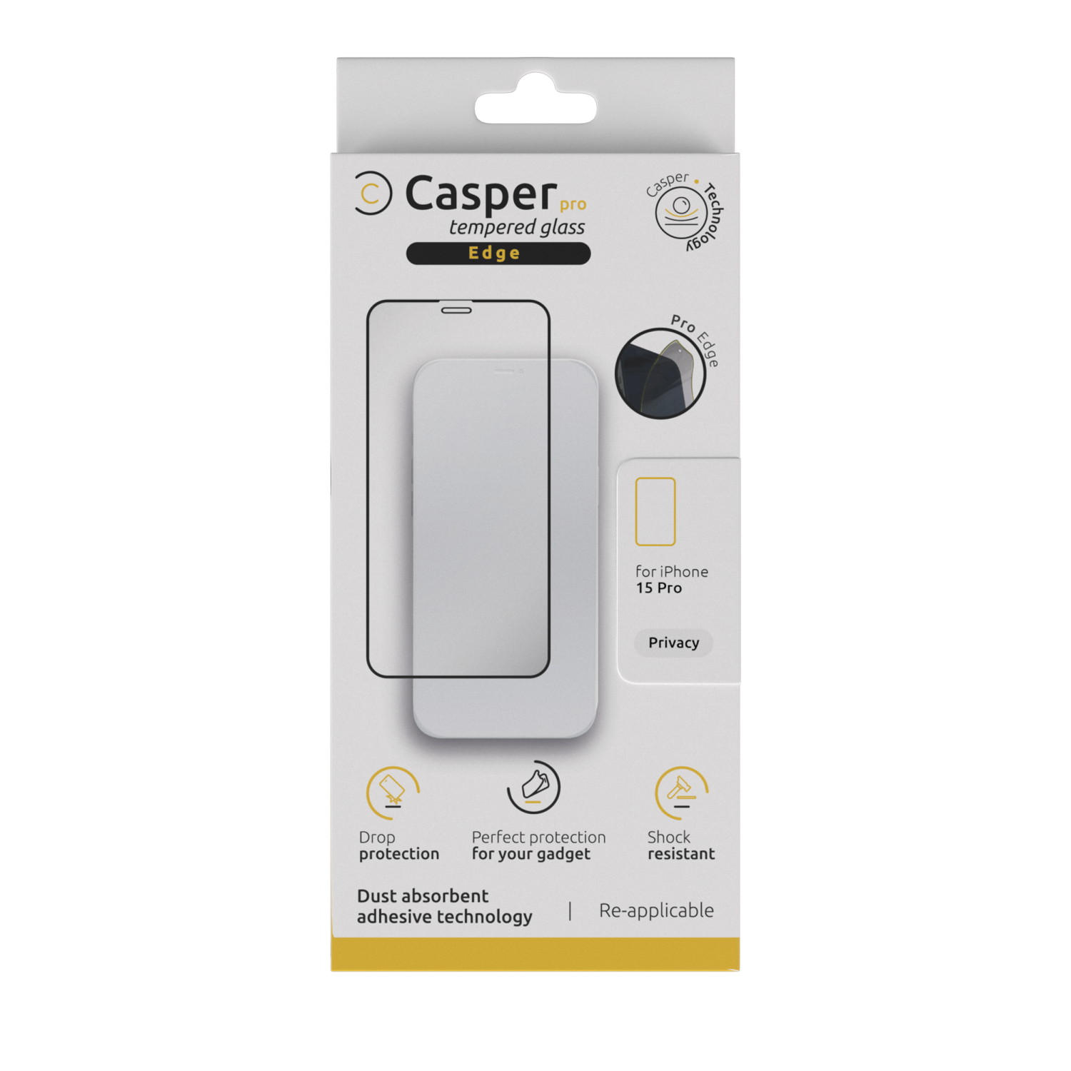Protecteur d'écran en verre trempé Privacy de Casper Pro pour iPhone 15 Pro - Protection optimale et installation facile