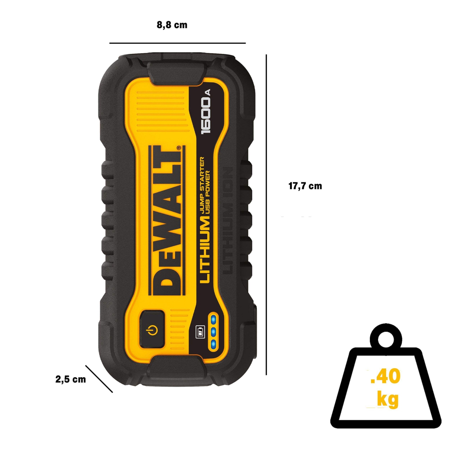 DEWALT DXAELJ16 Lithium Booster Pack/Jump Starter with USB Power Bank, 1600A