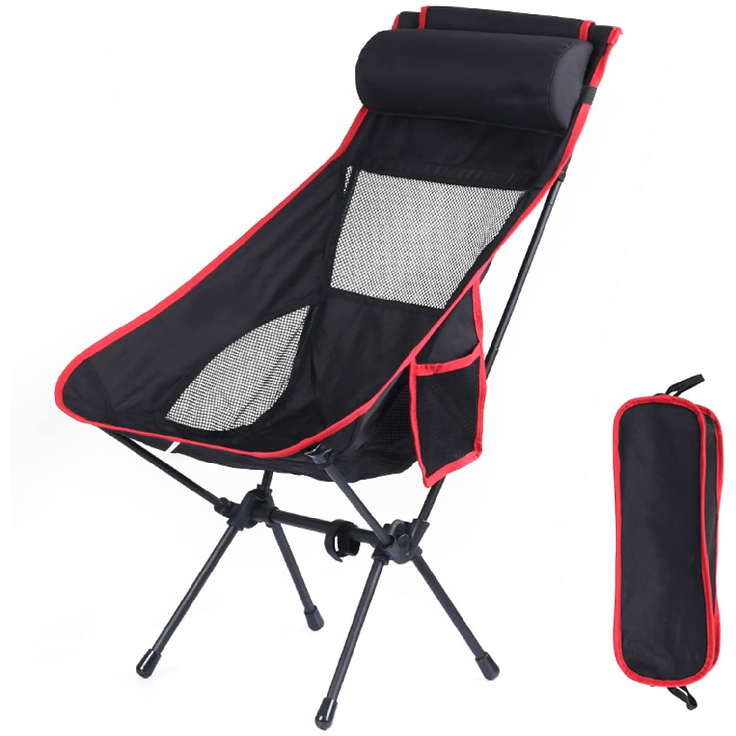 PetginHome-High Back Folding Camping Chair, Removable Pillow, Side Pocket & Carry Bag,Compact & Heavy Duty for Outdoor Camp,Hiking,Picnic,Beach