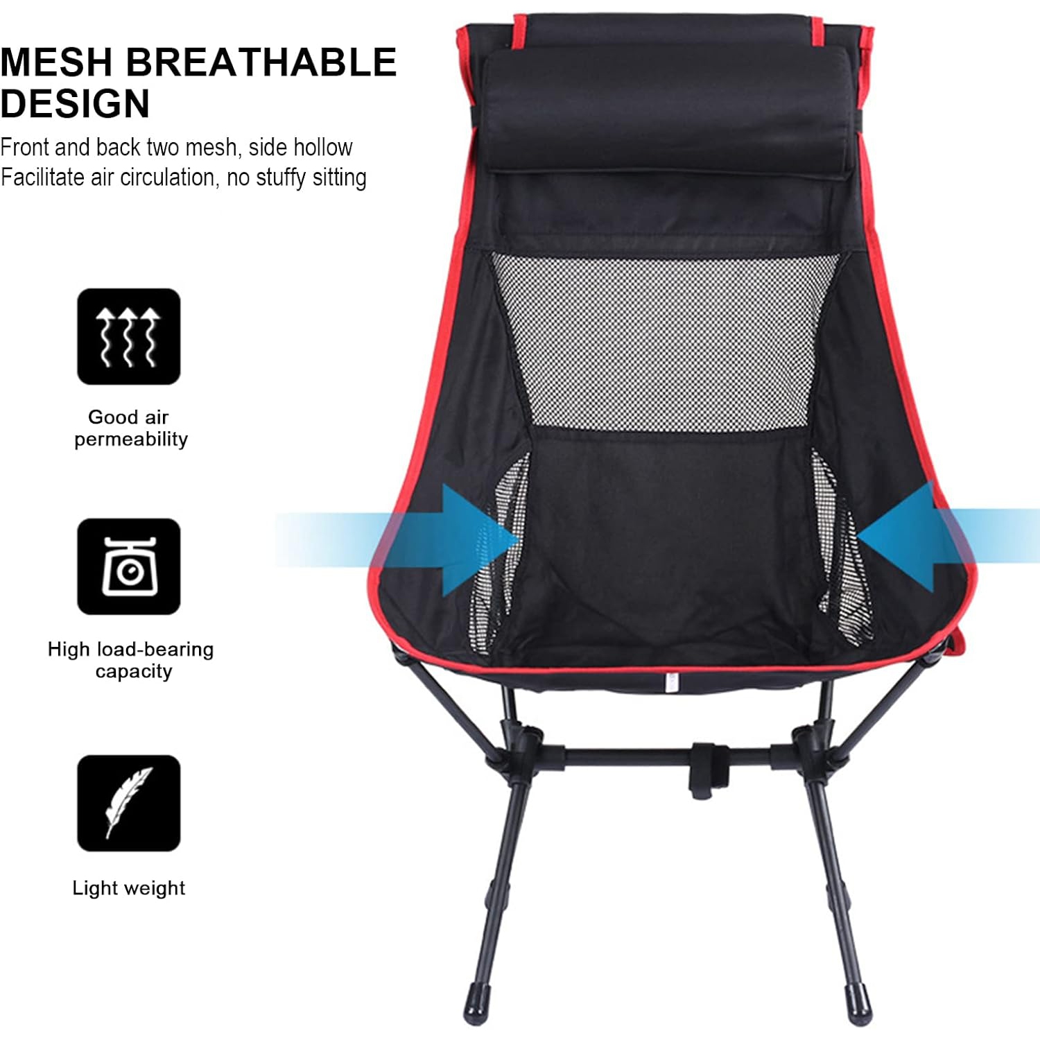 PetginHome-High Back Folding Camping Chair, Removable Pillow, Side Pocket & Carry Bag,Compact & Heavy Duty for Outdoor Camp,Hiking,Picnic,Beach