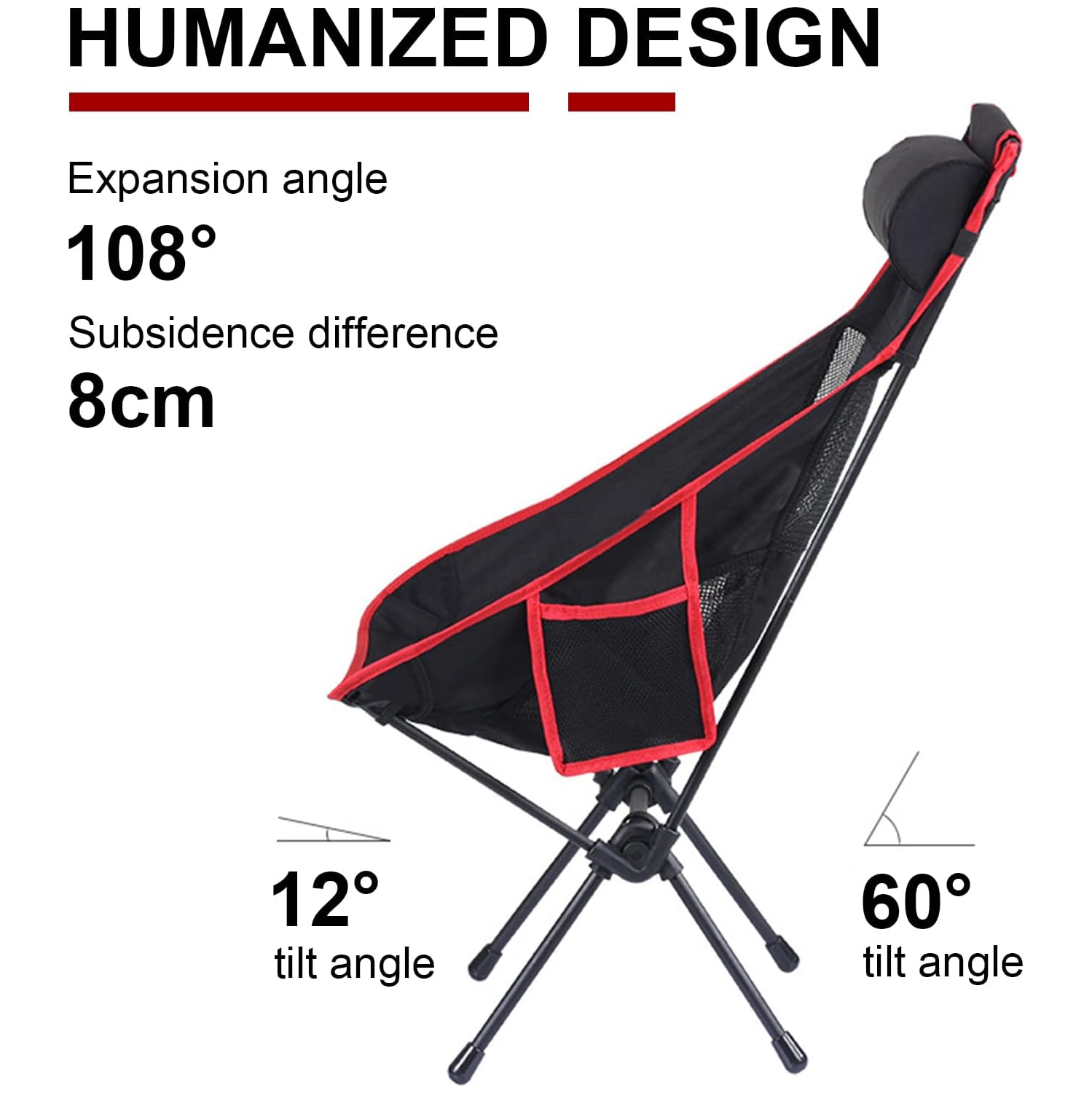 PetginHome-High Back Folding Camping Chair, Removable Pillow, Side Pocket & Carry Bag,Compact & Heavy Duty for Outdoor Camp,Hiking,Picnic,Beach