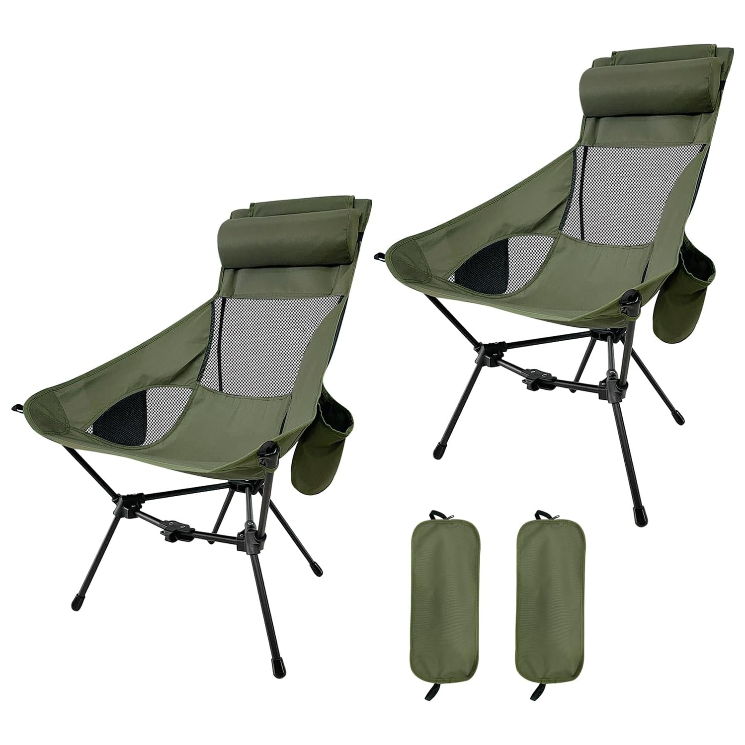 PetginHome-High Back Folding Camping Chair, Removable Pillow, Side Pocket & Carry Bag,Compact & Heavy Duty for Outdoor Camp,Hiking,Picnic,Beach