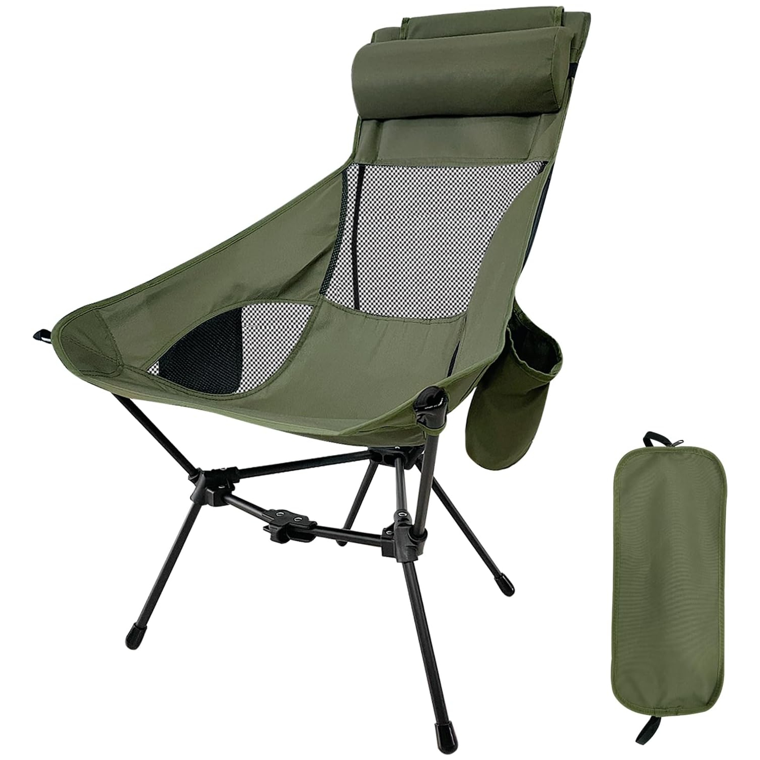 PetginHome-High Back Folding Camping Chair, Removable Pillow, Side Pocket & Carry Bag,Compact & Heavy Duty for Outdoor Camp,Hiking,Picnic,Beach