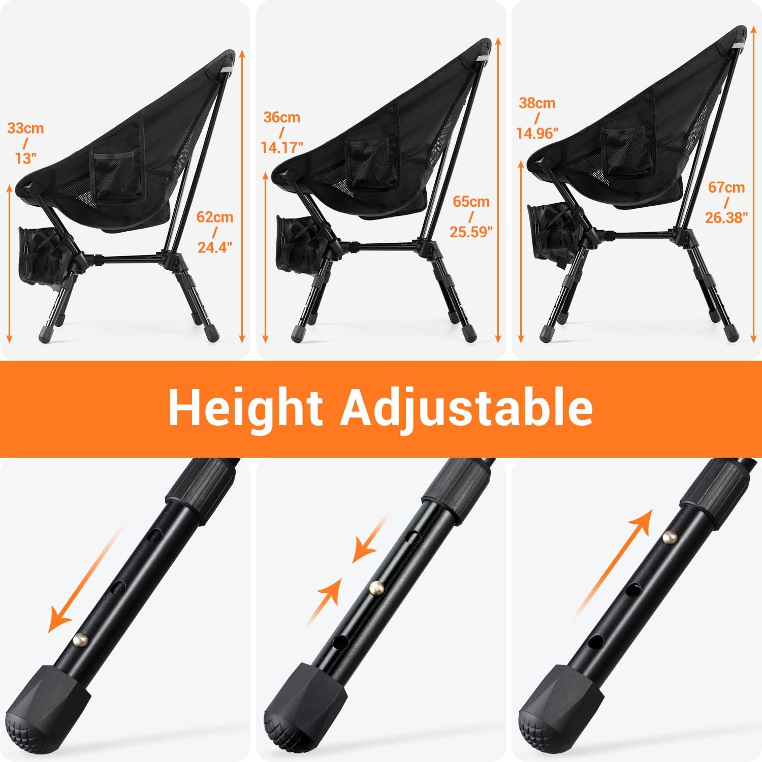 PetginHome-Camping Chairs, Adjustable Height Folding Lightweight Camping Chair for Portable Camp Chair Foldable Compact Backpacking Chair for Outdoor