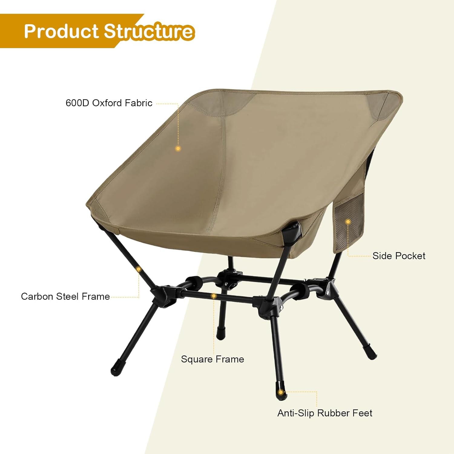 PetginHome-High Back Folding Camping Chair, Removable Pillow, Side Pocket & Carry Bag,Compact & Heavy Duty for Outdoor Camp,Hiking,Picnic, lowback -